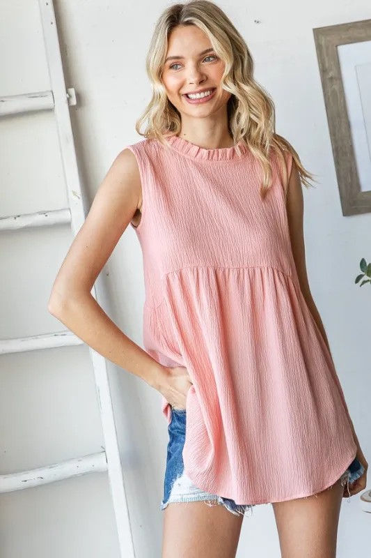 Blush Ruffle Mock Neck Sleeveless Blouse sold by Pinkblush