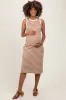 Mocha Striped Ribbed Knit Sleeveless Maternity Midi Dress sold by Pinkblush
