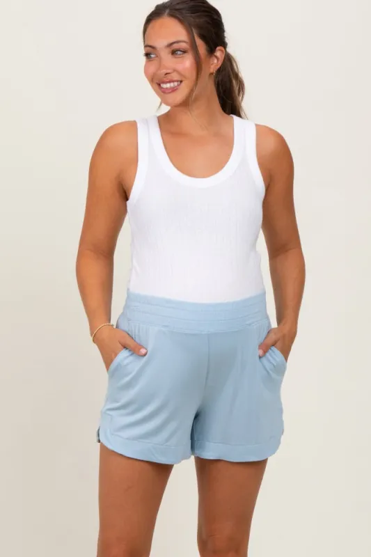 Light Blue Basic Rounded Hem Maternity Shorts sold by Pinkblush