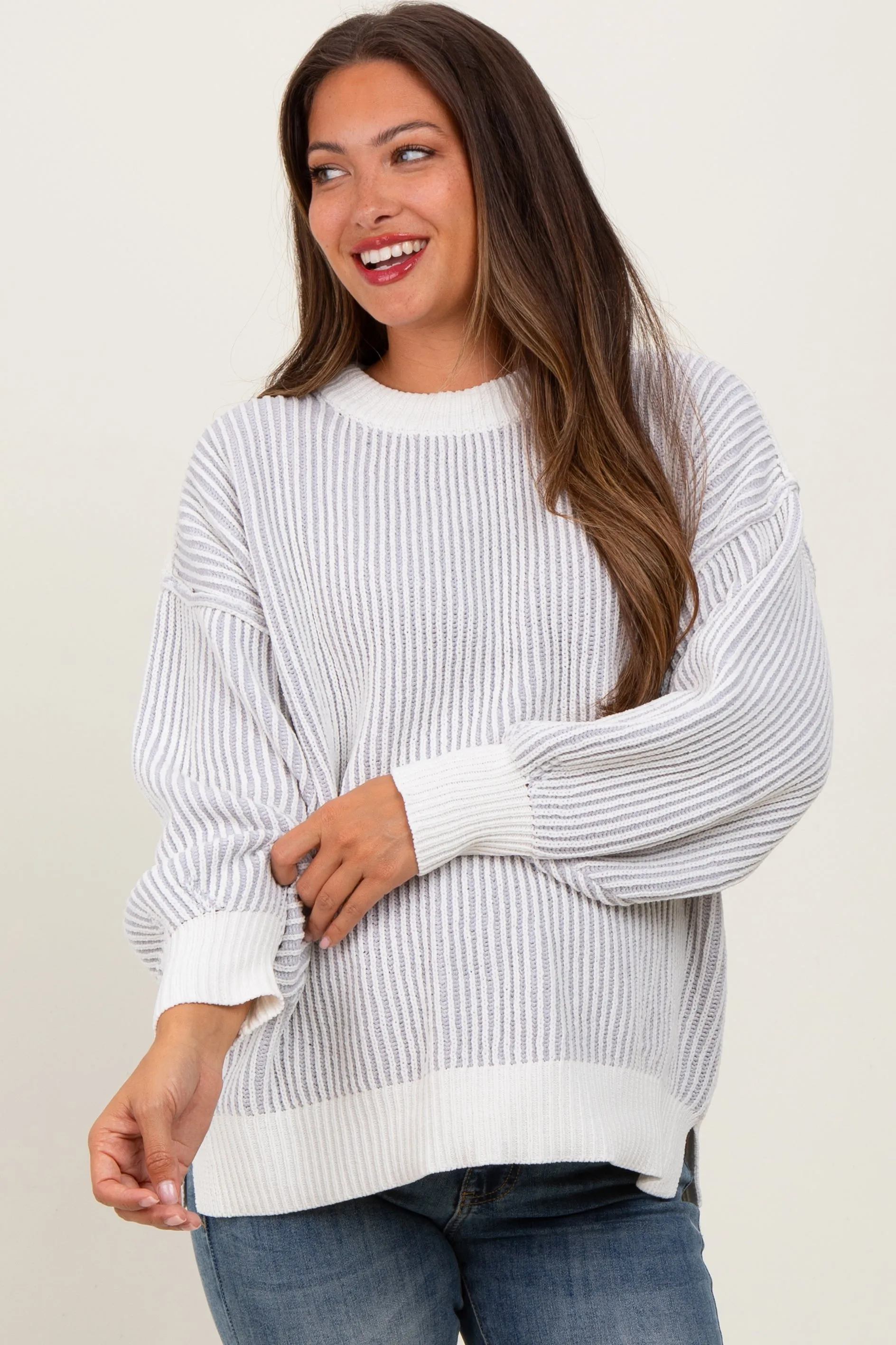 Grey Ribbed Balloon Sleeve Maternity Sweater sold by Pinkblush product image thumbnail 2