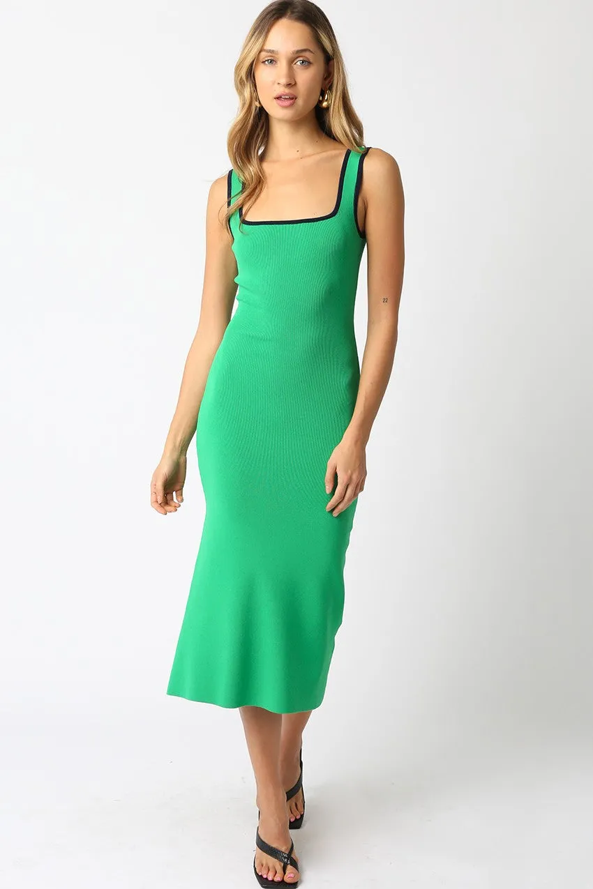 Green Knit Contrast Trim Square Neck Maternity Midi Dress sold by Pinkblush product image thumbnail 4