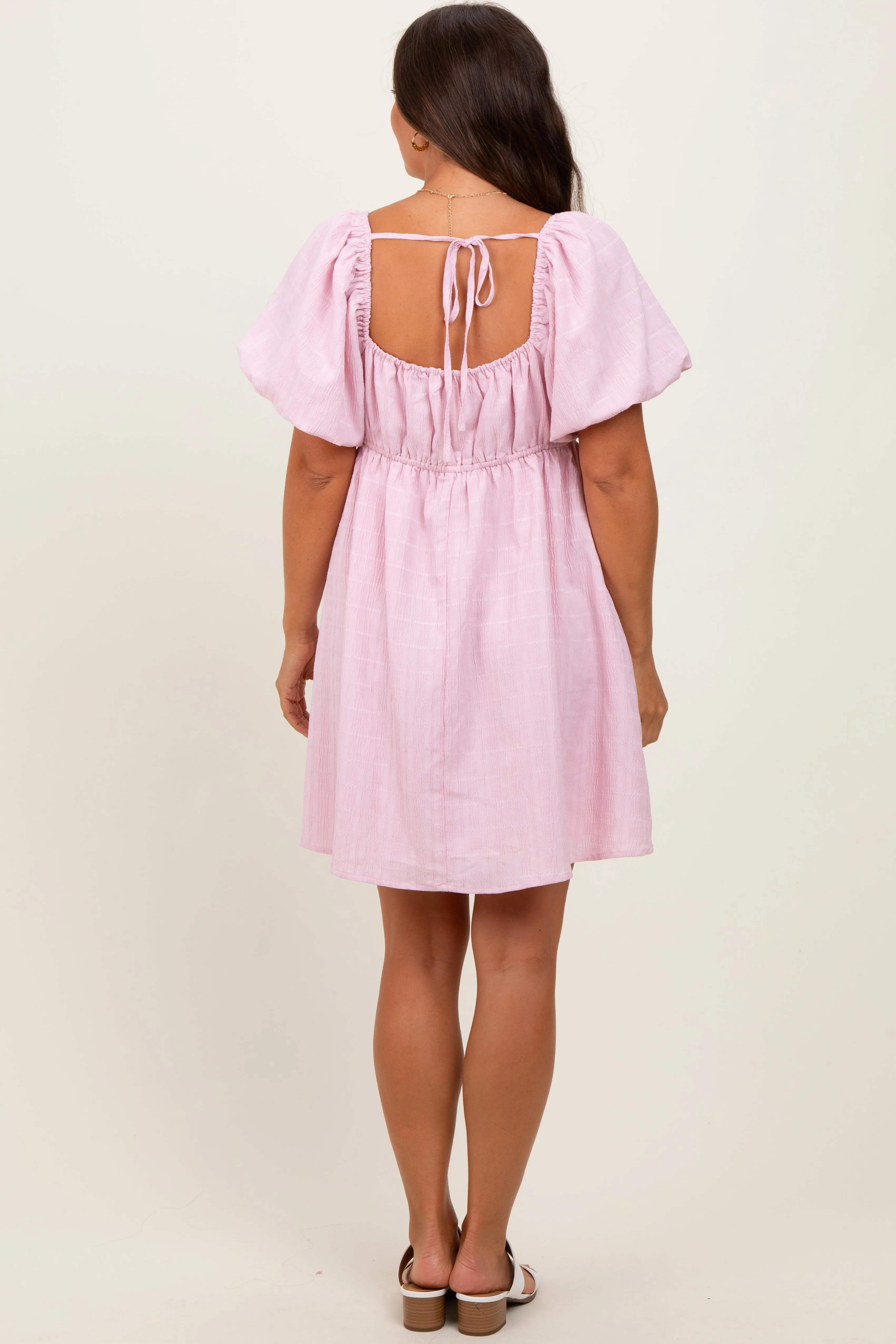 Pink Textured Bubble Sleeve Maternity Mini Dress sold by Pinkblush product image thumbnail 4