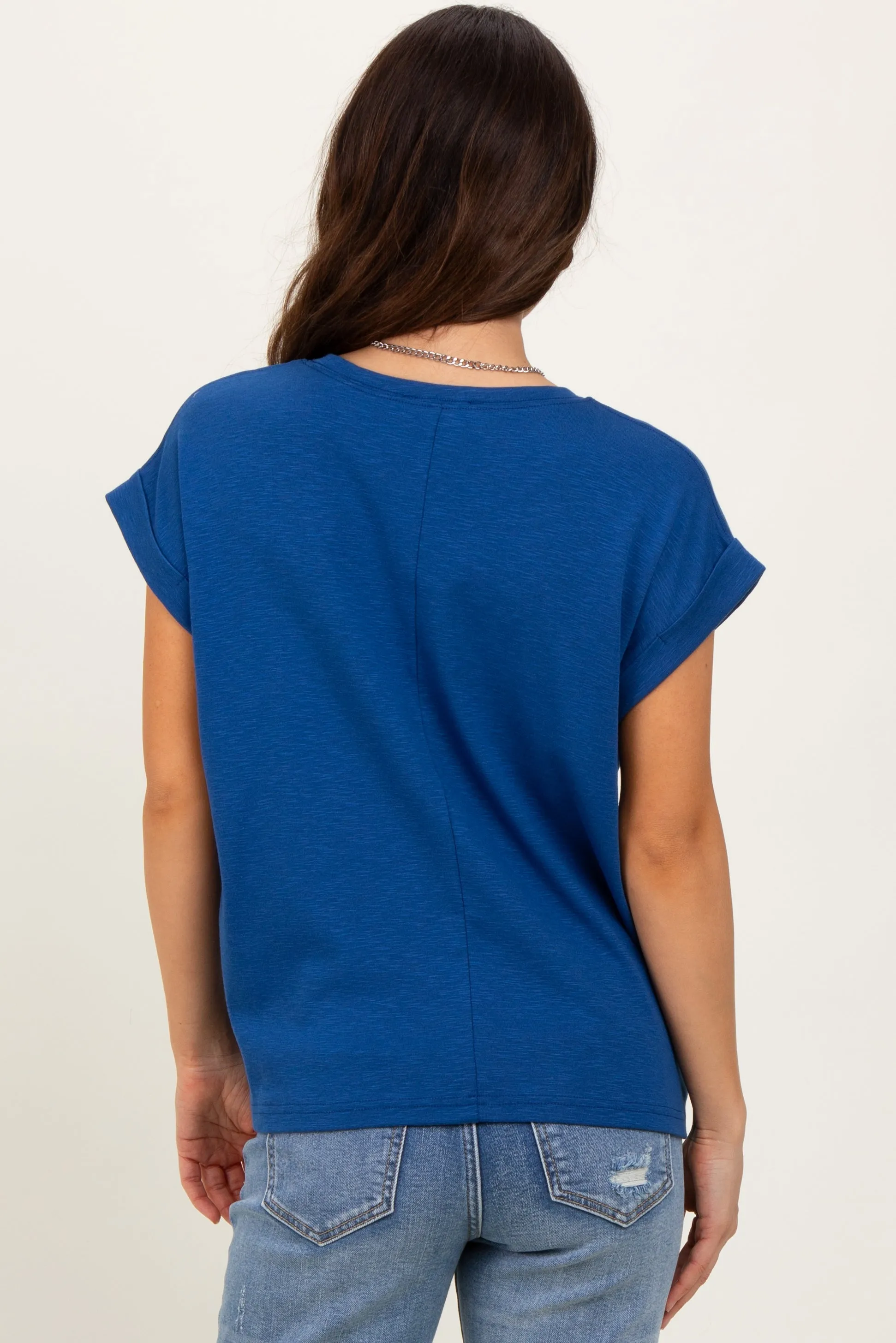 Light Navy Rolled Short Sleeve Tee sold by Pinkblush product image thumbnail 2
