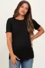 Black Ribbed Short Sleeve Maternity Top sold by Pinkblush