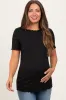 Black Ribbed Short Sleeve Maternity Top sold by Pinkblush