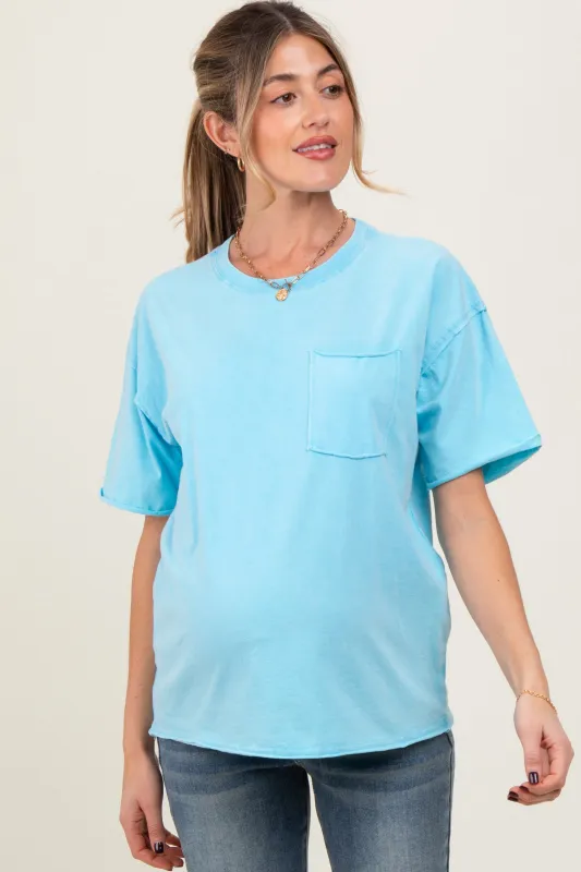 Aqua Short Sleeve Front Pocket Tunic Maternity Top sold by Pinkblush