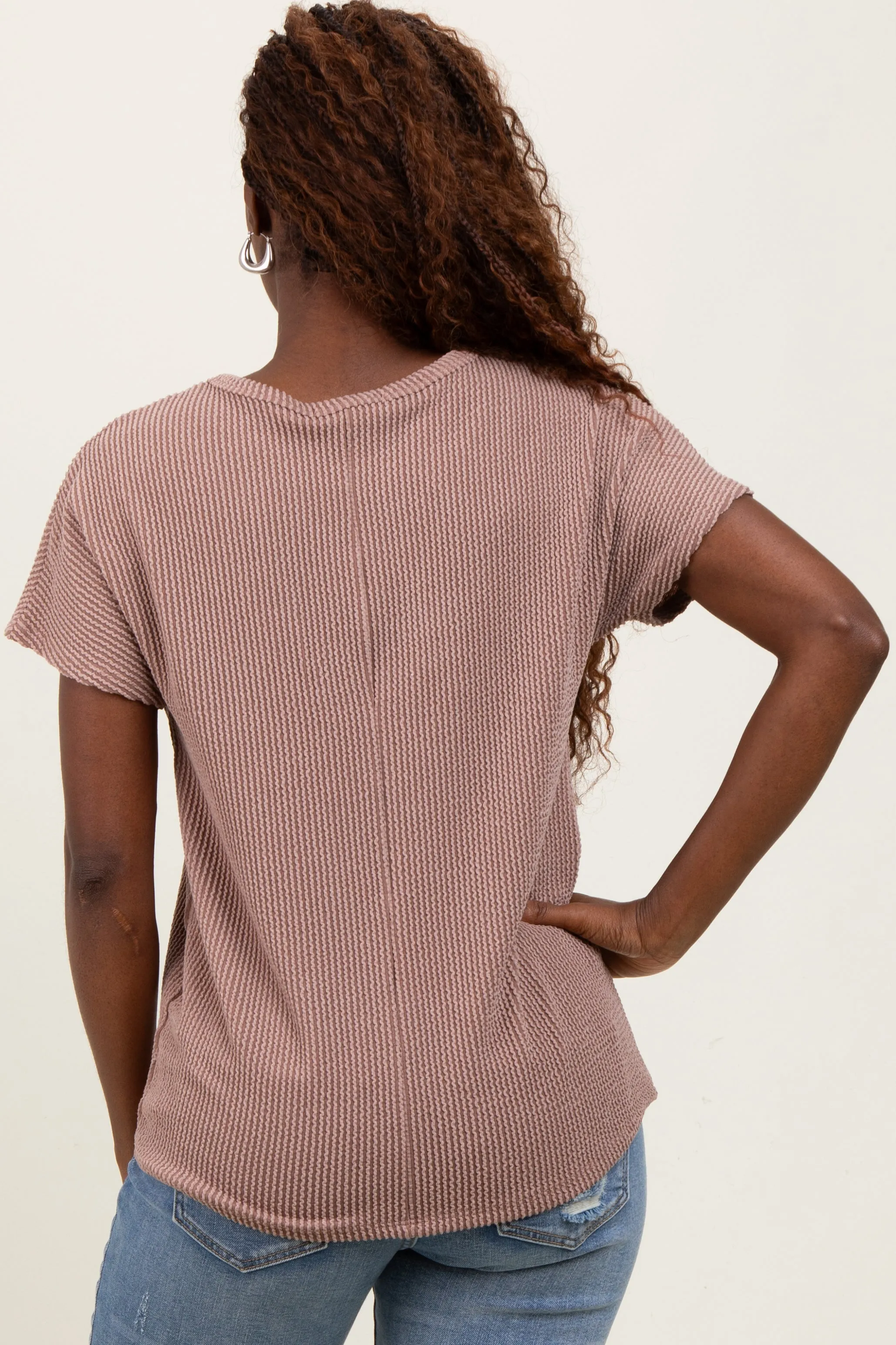 Mocha Ribbed Notched Neckline Top sold by Pinkblush product image thumbnail 4