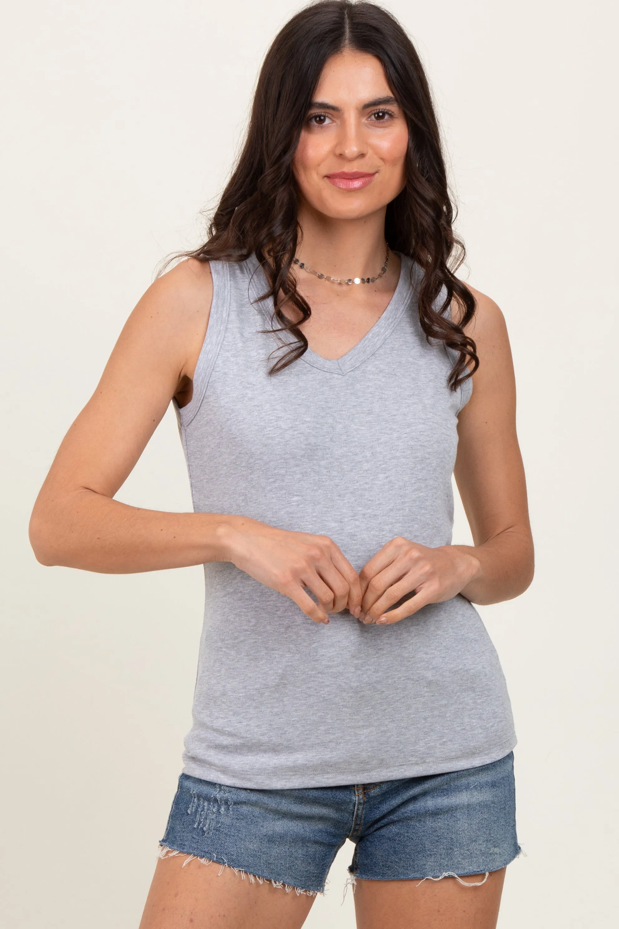 Heather Grey Basic V-Neck Tank Top sold by Pinkblush