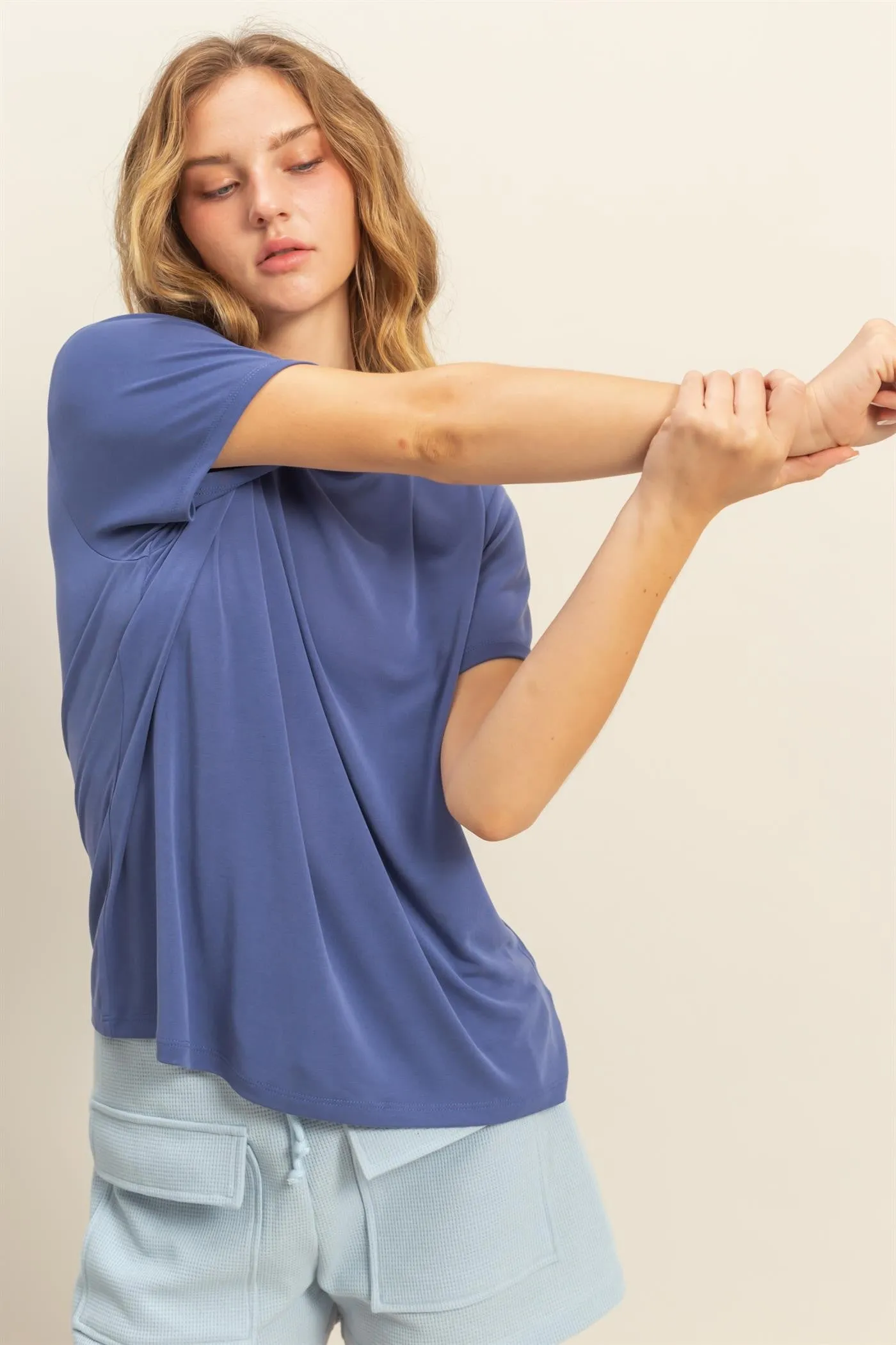 Navy Basic Round Neck Short Sleeve T-Shirt sold by Pinkblush product image thumbnail 2