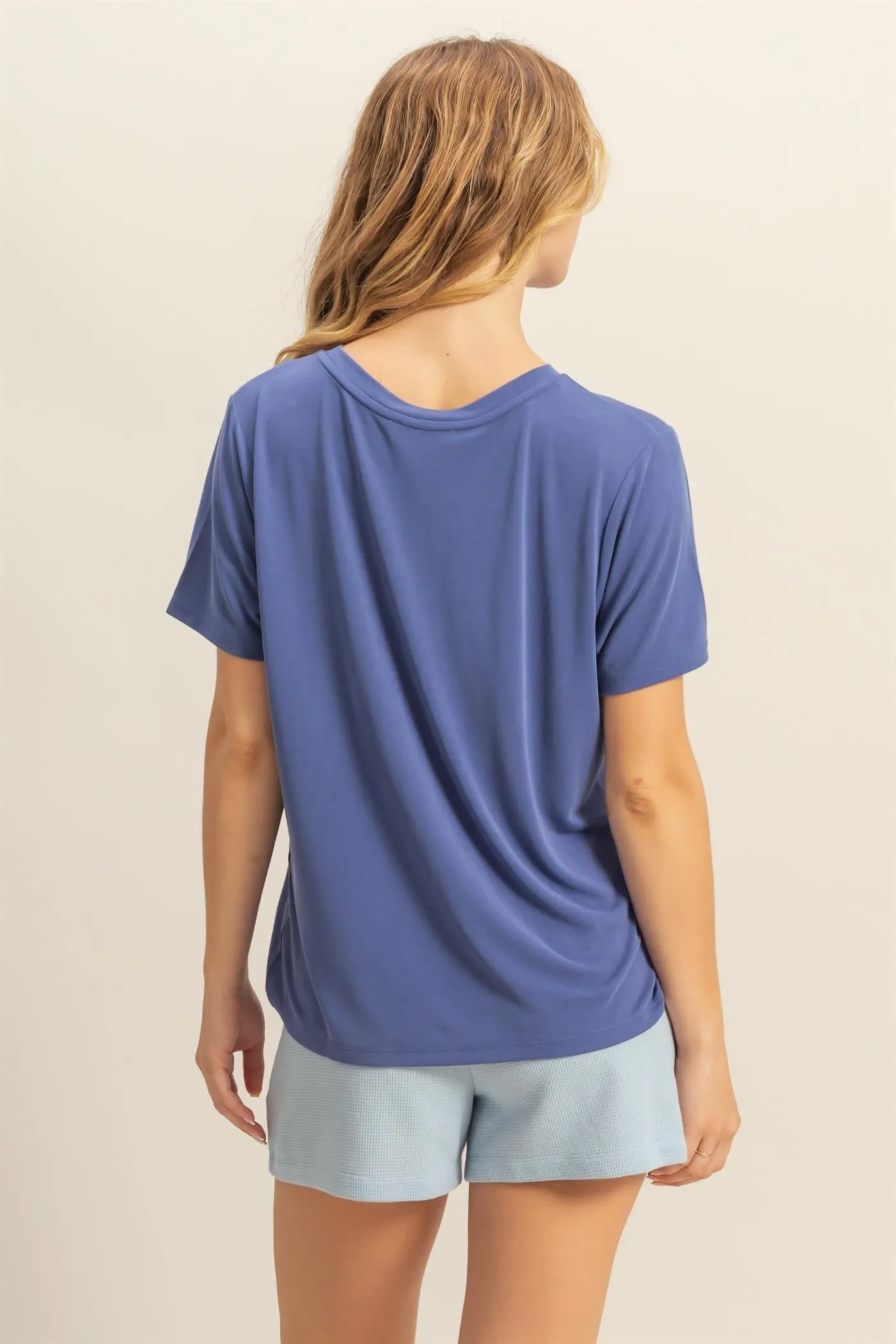 Navy Basic Round Neck Short Sleeve T-Shirt sold by Pinkblush product image thumbnail 3