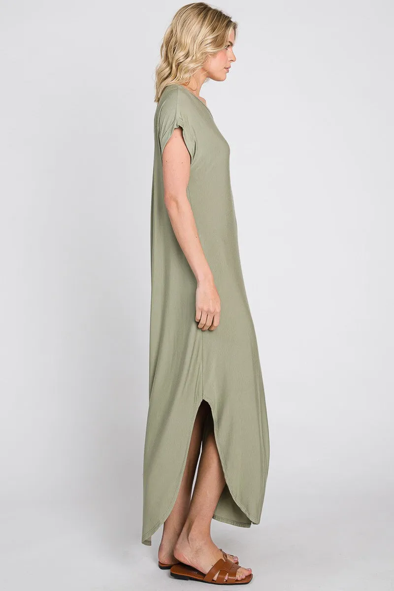 Light Olive Round Hem Side Slit Maxi Dress sold by Pinkblush product image thumbnail 3