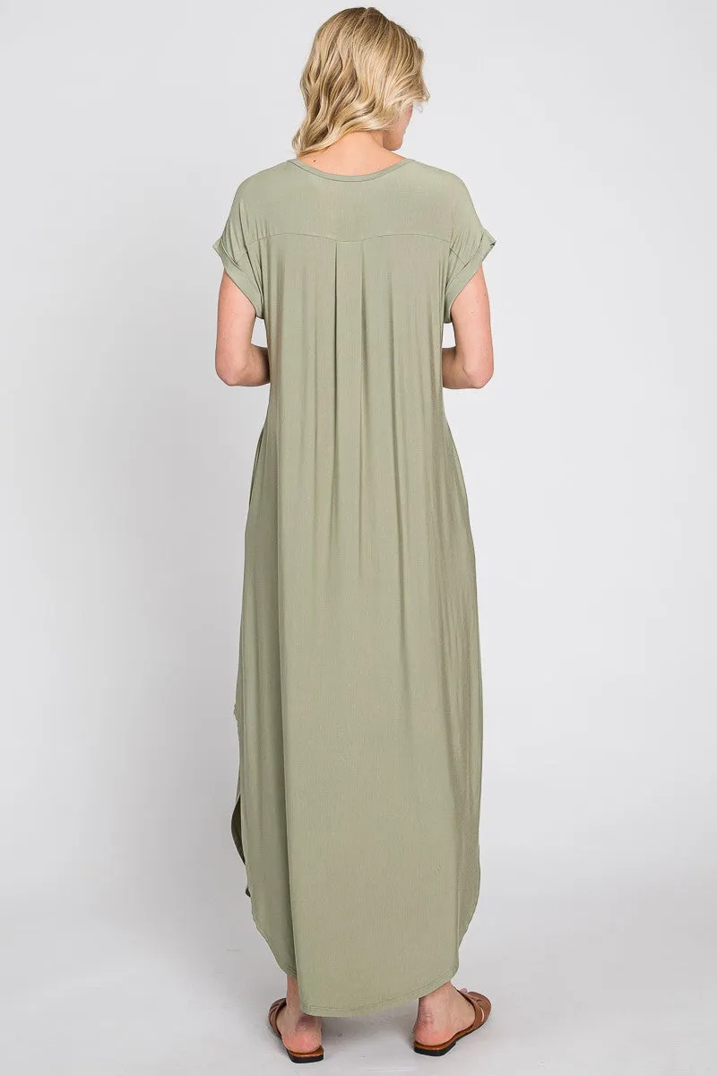 Light Olive Round Hem Side Slit Maxi Dress sold by Pinkblush product image thumbnail 4