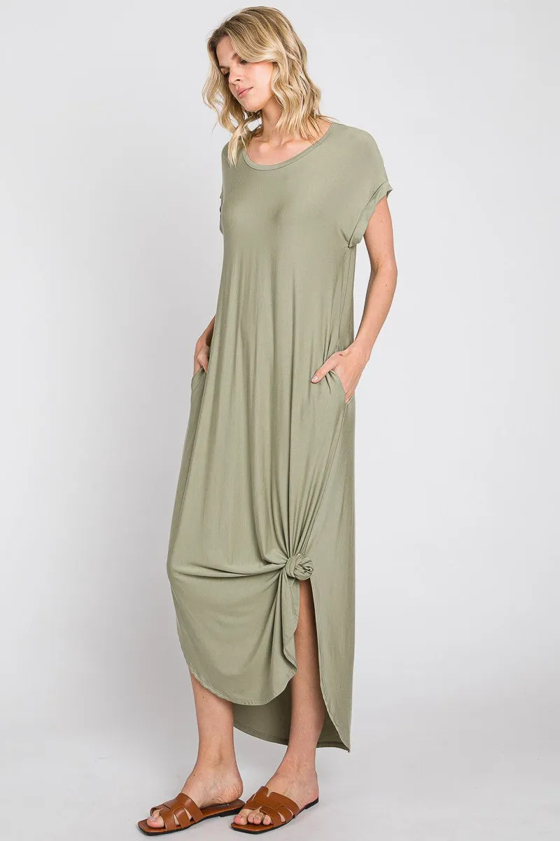 Light Olive Round Hem Side Slit Maxi Dress sold by Pinkblush product image thumbnail 2