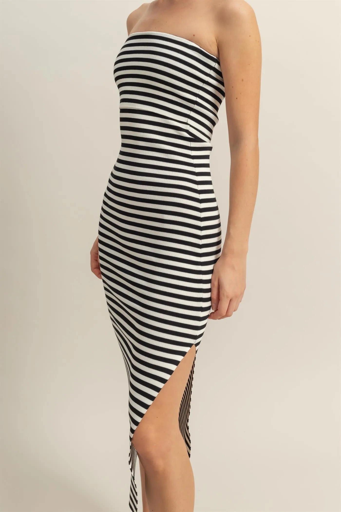 Black/White Striped Strapless Fitted Maxi Dress sold by Pinkblush product image thumbnail 5