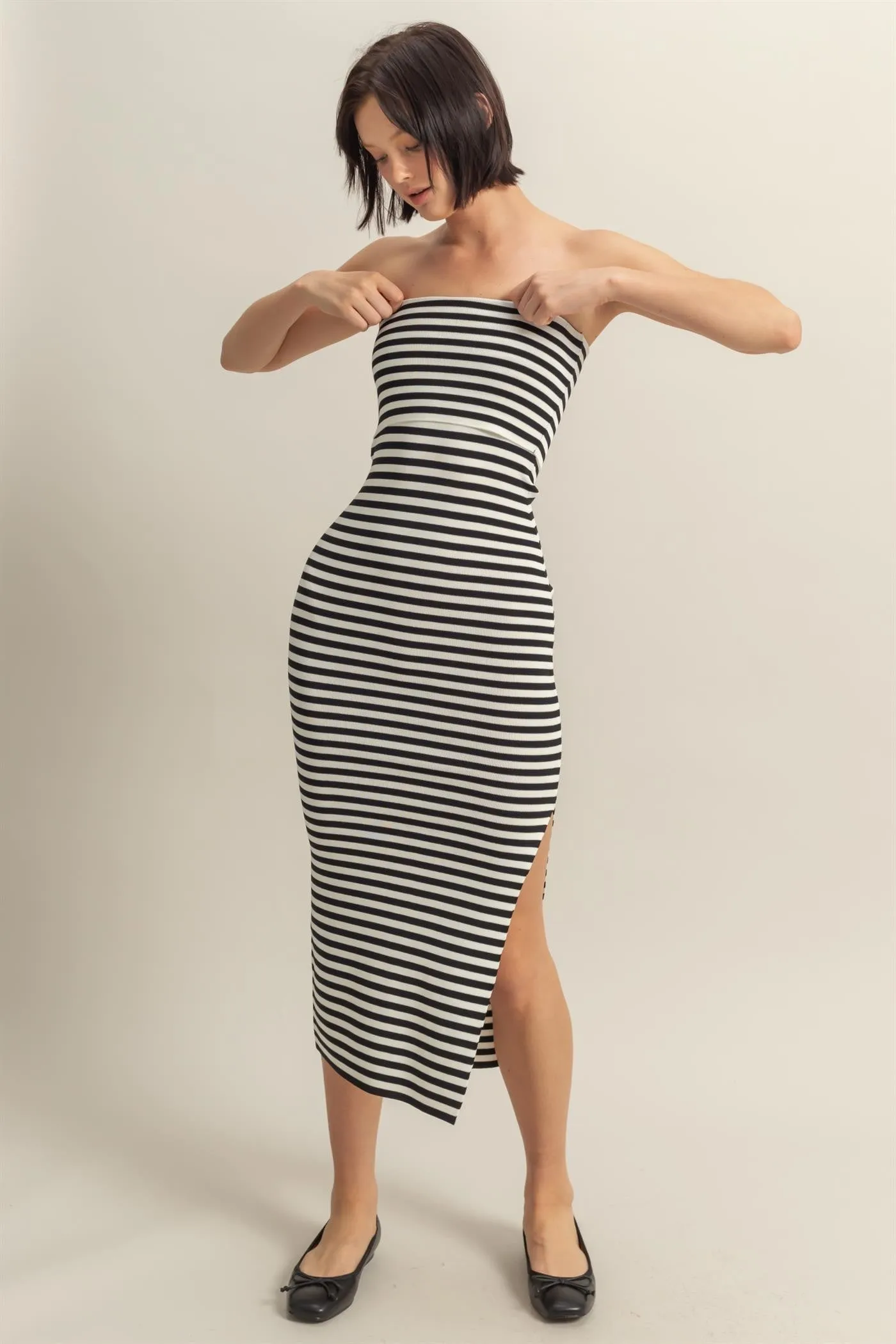 Black/White Striped Strapless Fitted Maxi Dress sold by Pinkblush product image thumbnail 3