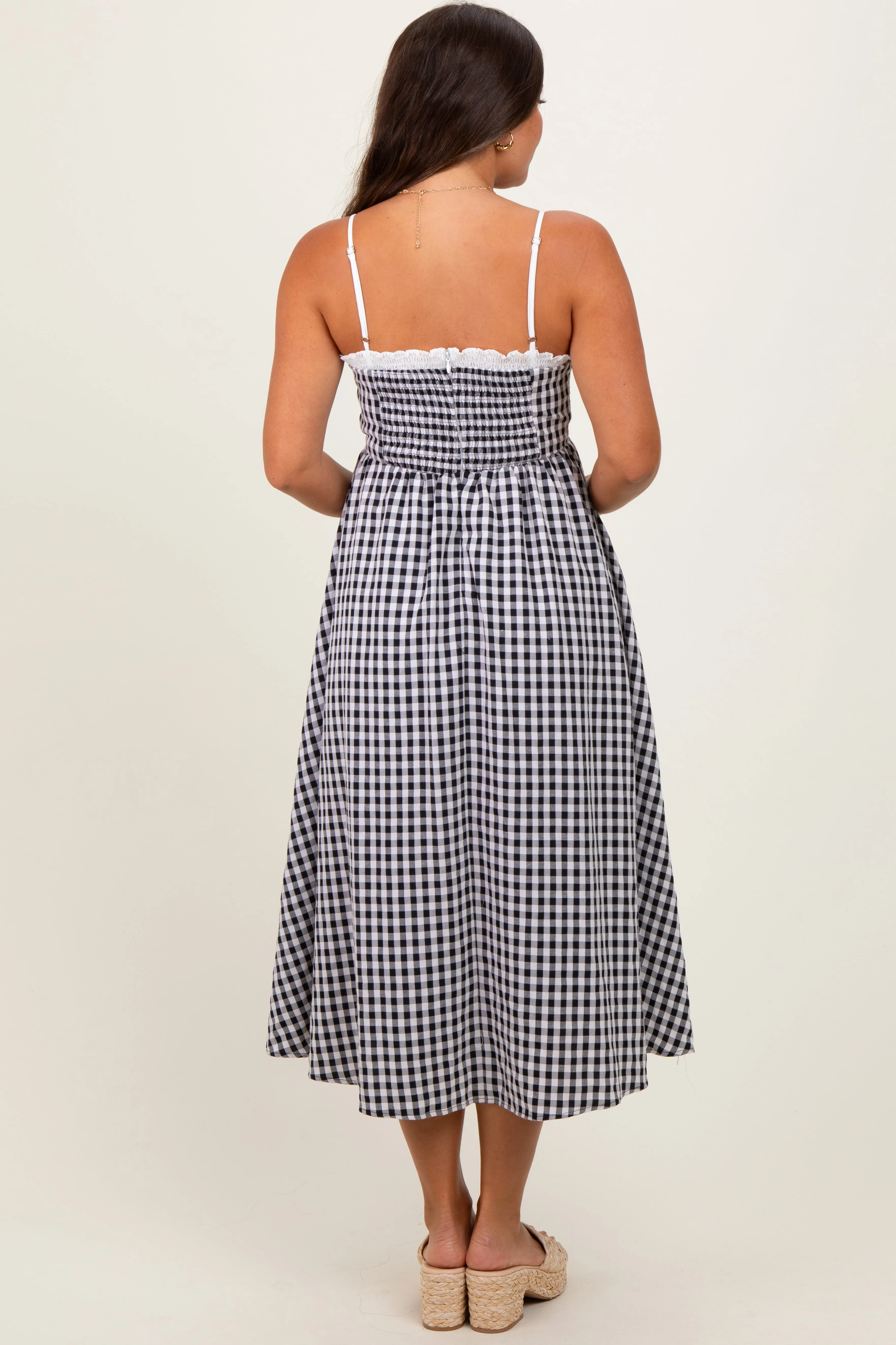 Black Gingham Smocked Trim Maternity Midi Dress sold by Pinkblush product image thumbnail 3