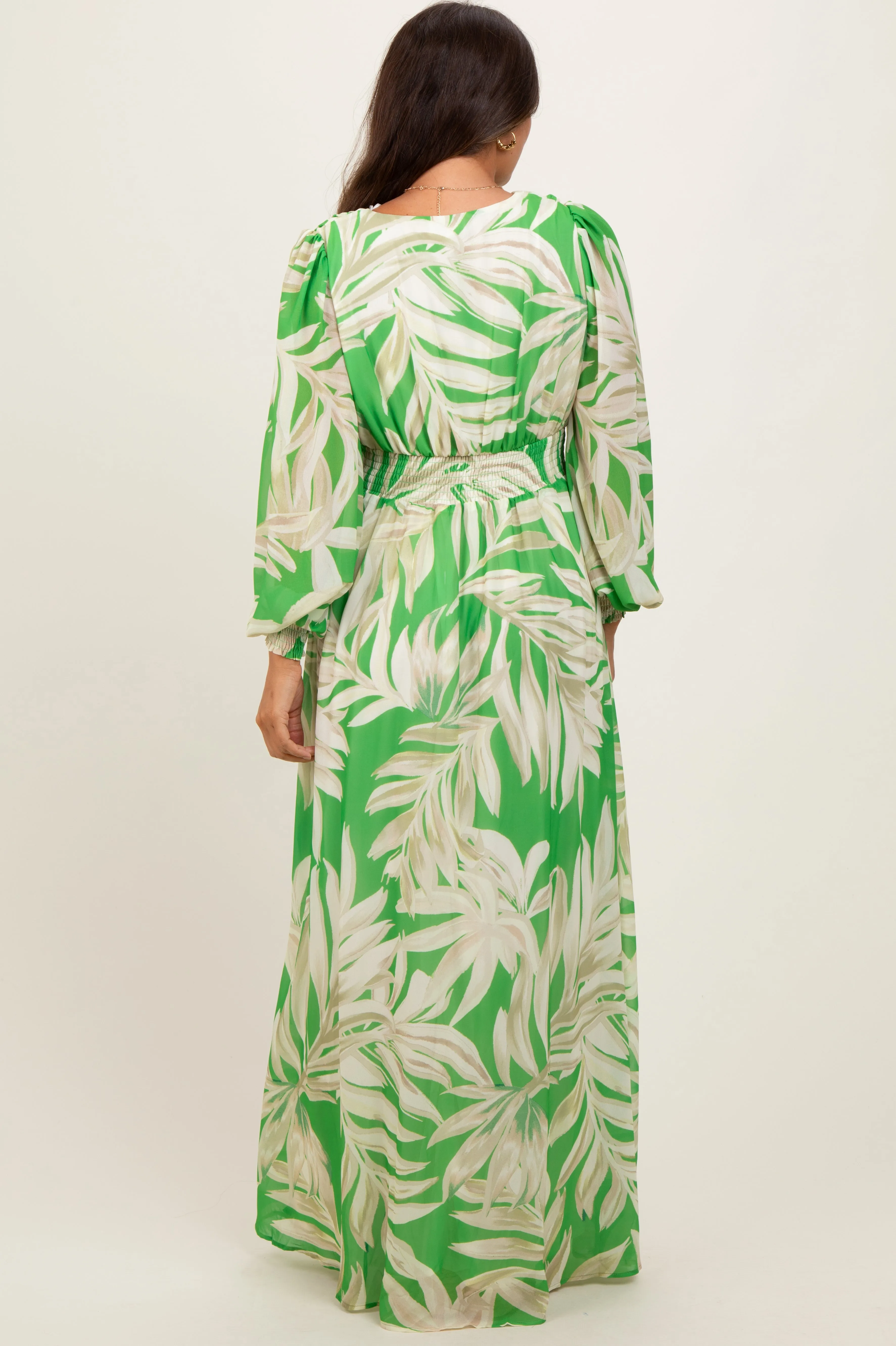 Lime Leaf Print Smocked Waist Long Sleeve Maternity Maxi Dress sold by Pinkblush product image thumbnail 4