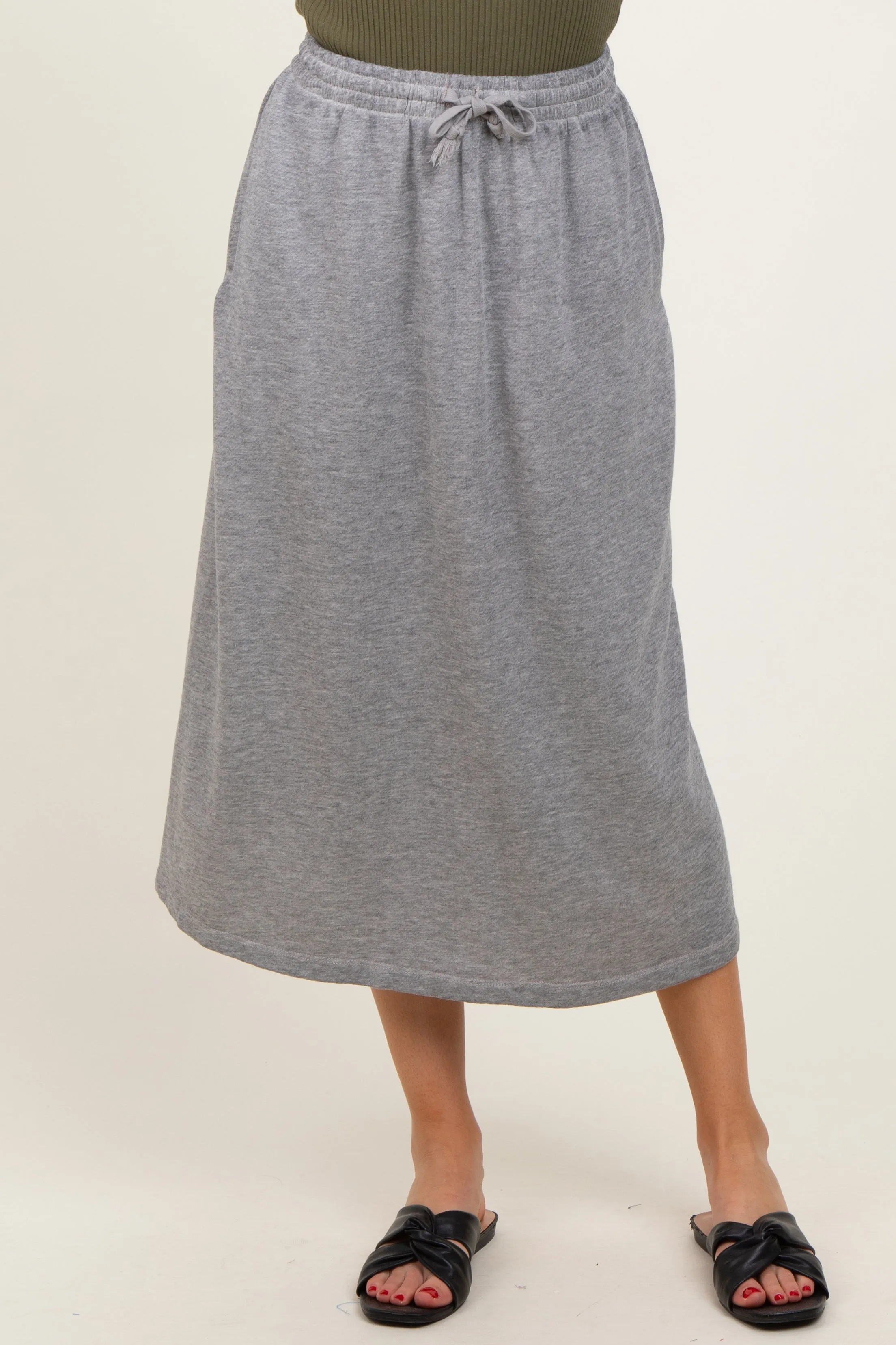 Heather Grey Terry Drawstring Midi Skirt sold by Pinkblush product image thumbnail 3