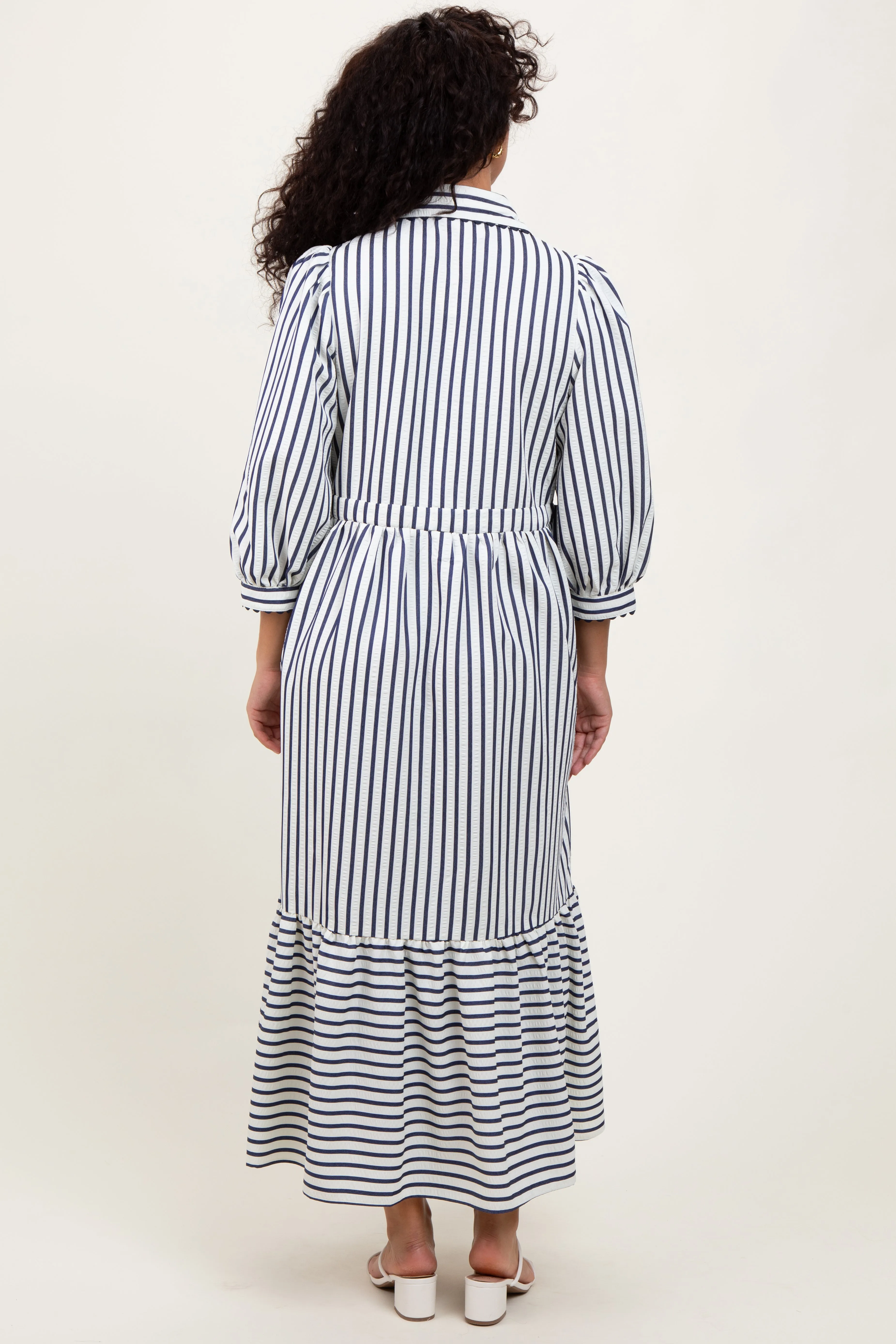 Navy Striped Collar Maxi Dress sold by Pinkblush product image thumbnail 2