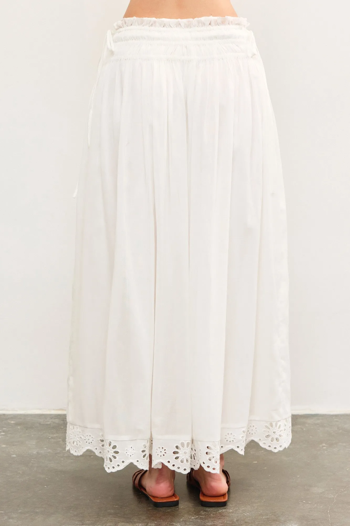 White Smocked Waist Eyelet Lace Hem Maxi Skirt sold by Pinkblush product image thumbnail 4