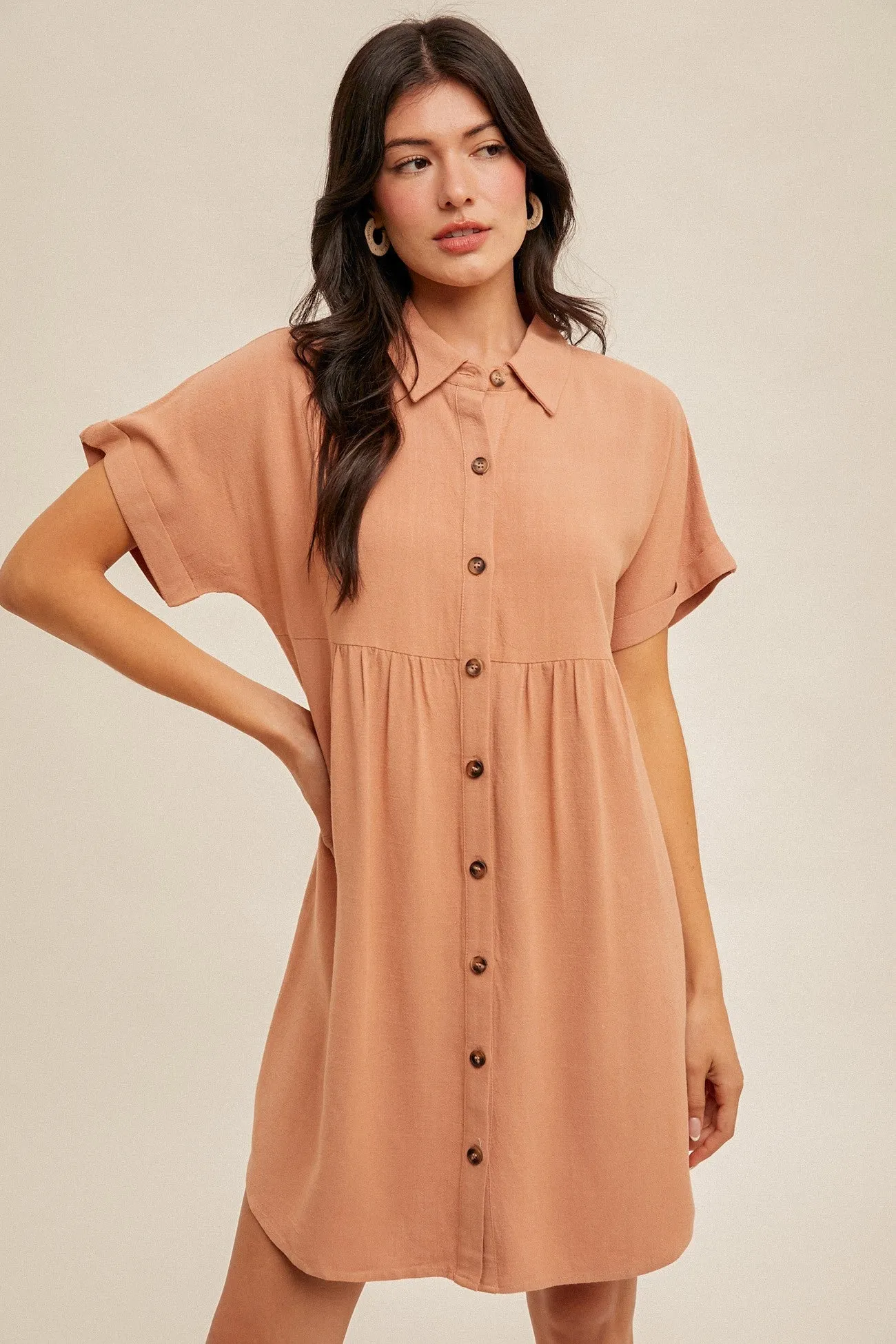 Peach Dolman Sleeve Linen Shirt Dress sold by Pinkblush