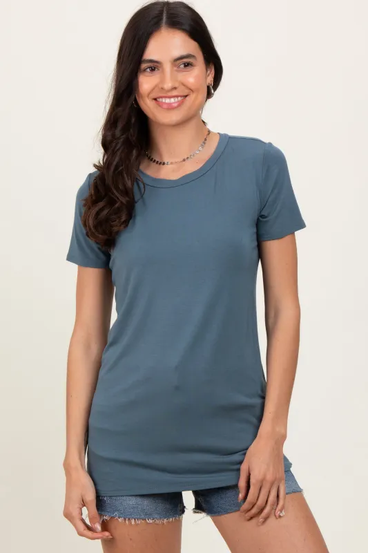 Blue Basic Short Sleeve Top sold by Pinkblush