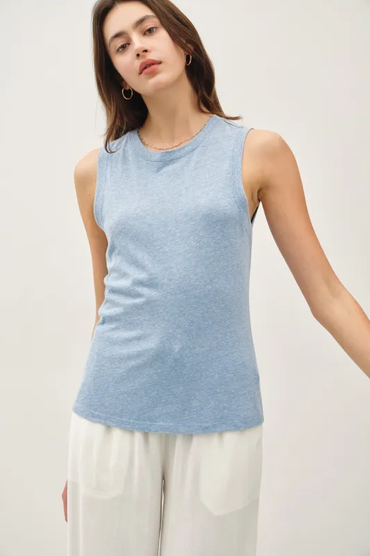 Light Blue Basic Crew Neck Tank sold by Pinkblush