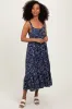 Navy Floral Outline Print Sleeveless Maternity Midi Dress sold by Pinkblush