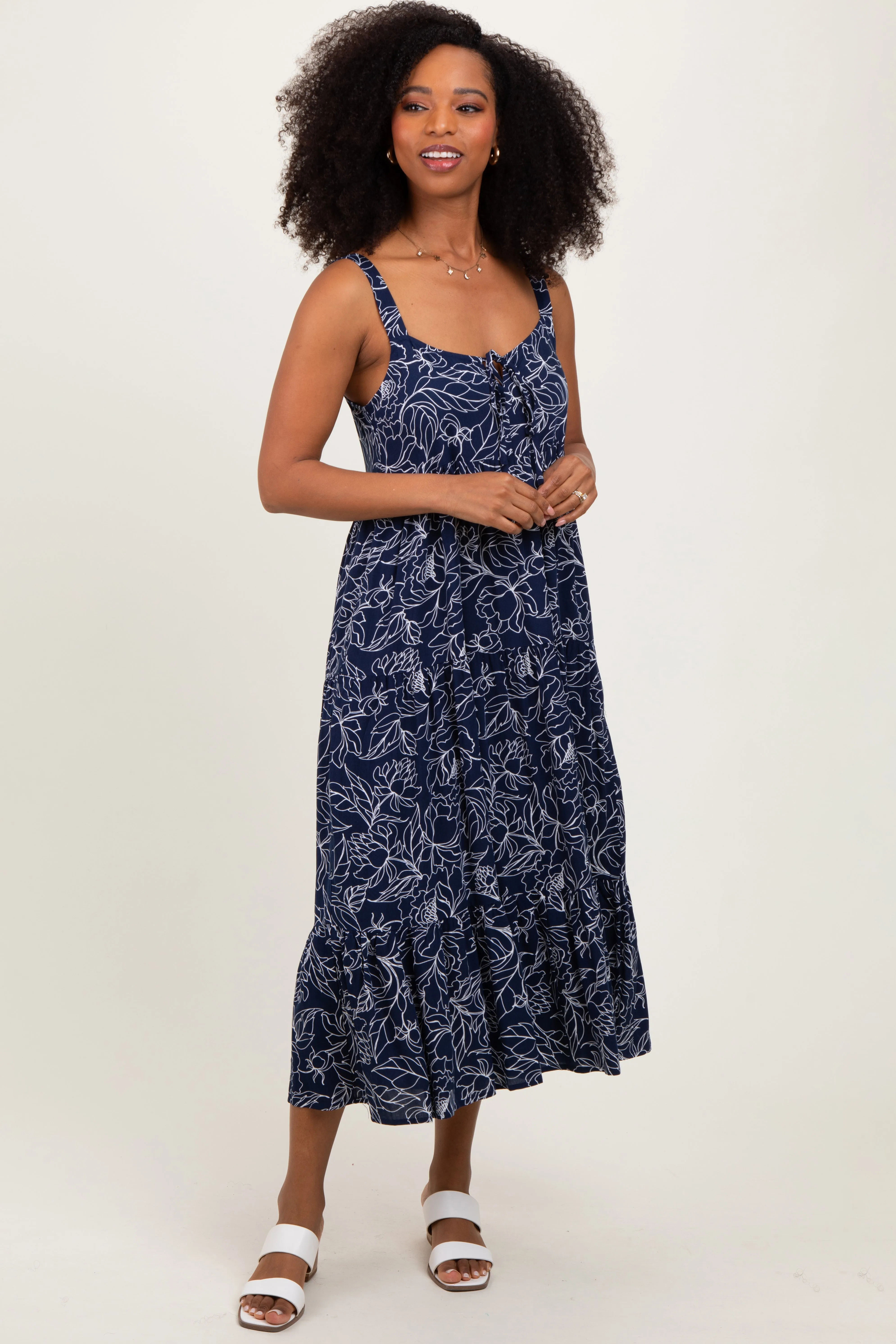 Navy Floral Outline Print Sleeveless Maternity Midi Dress sold by Pinkblush product image thumbnail 5