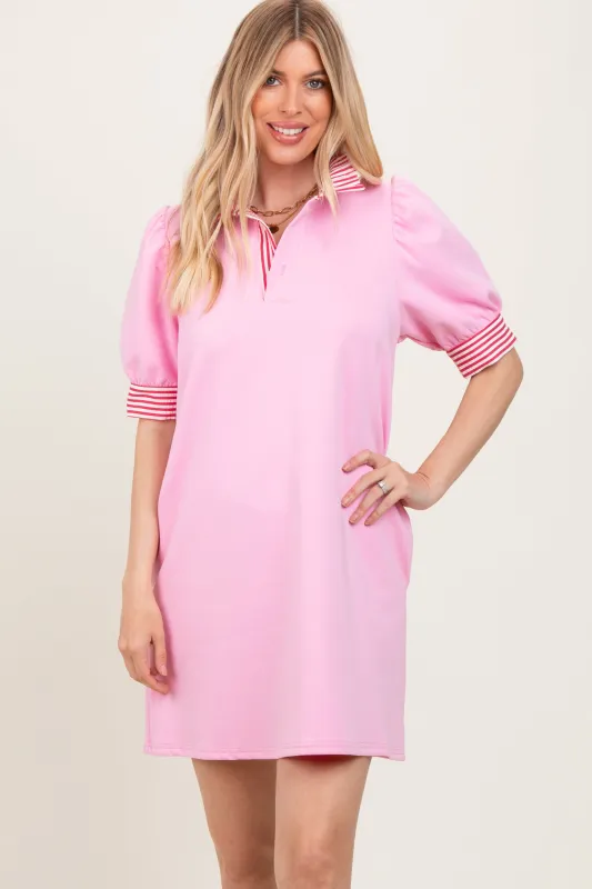 Light Pink Mock Neck Contrast Striped Trim Mini Dress sold by Pinkblush