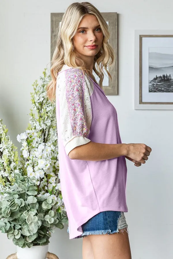 Lavender Floral Lace Inset Short Sleeve Top sold by Pinkblush product image thumbnail 3