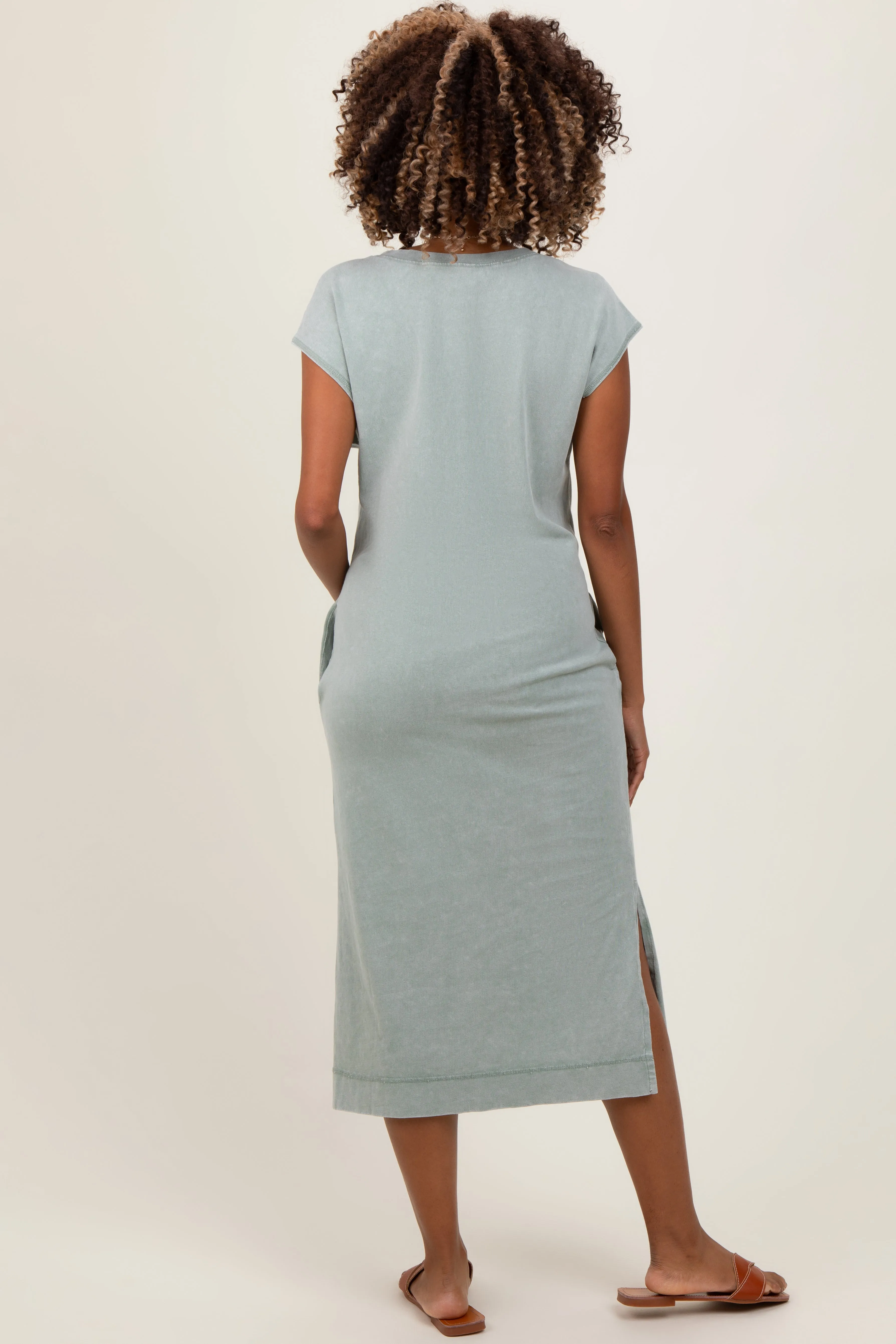 Sage Casual Sleeveless Pocketed Maternity Midi Dress sold by Pinkblush product image thumbnail 3