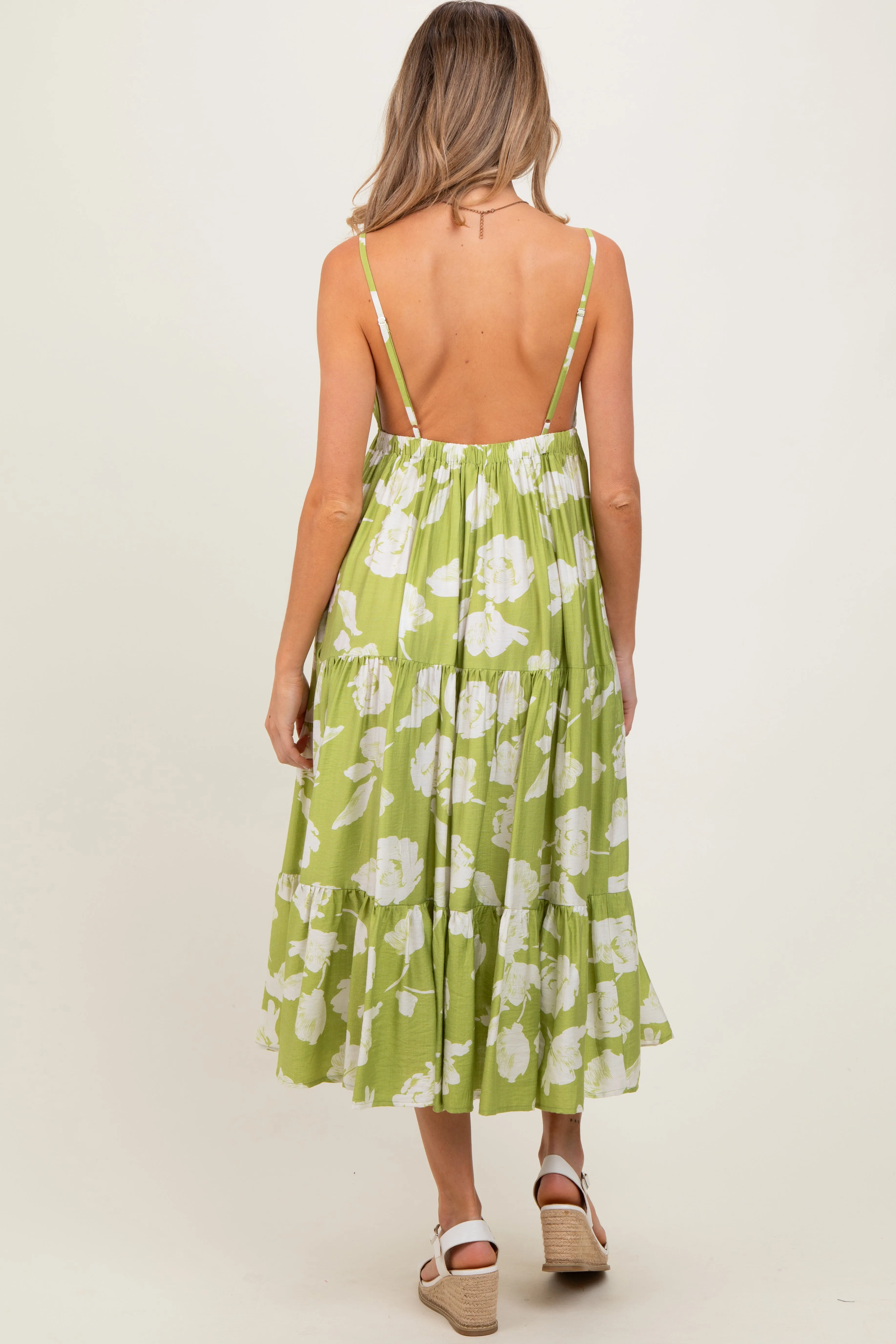 Lime Floral Front Tie Tiered Maternity Midi Dress sold by Pinkblush product image thumbnail 4