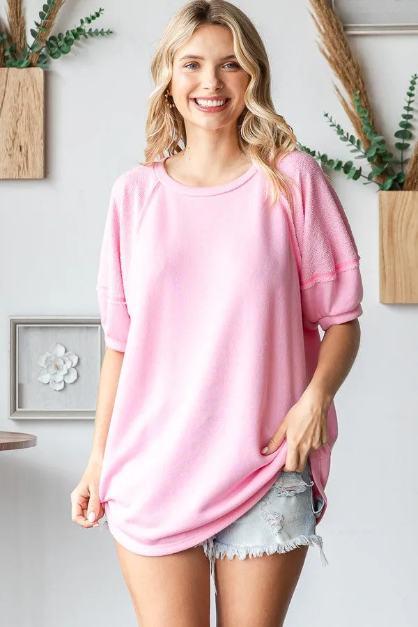 Pink Terry Contrast Short Sleeve Top sold by Pinkblush product image thumbnail 4