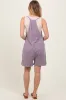Purple Solid Ribbed V-Neck Sleeveless Front Pocket Romper sold by Pinkblush