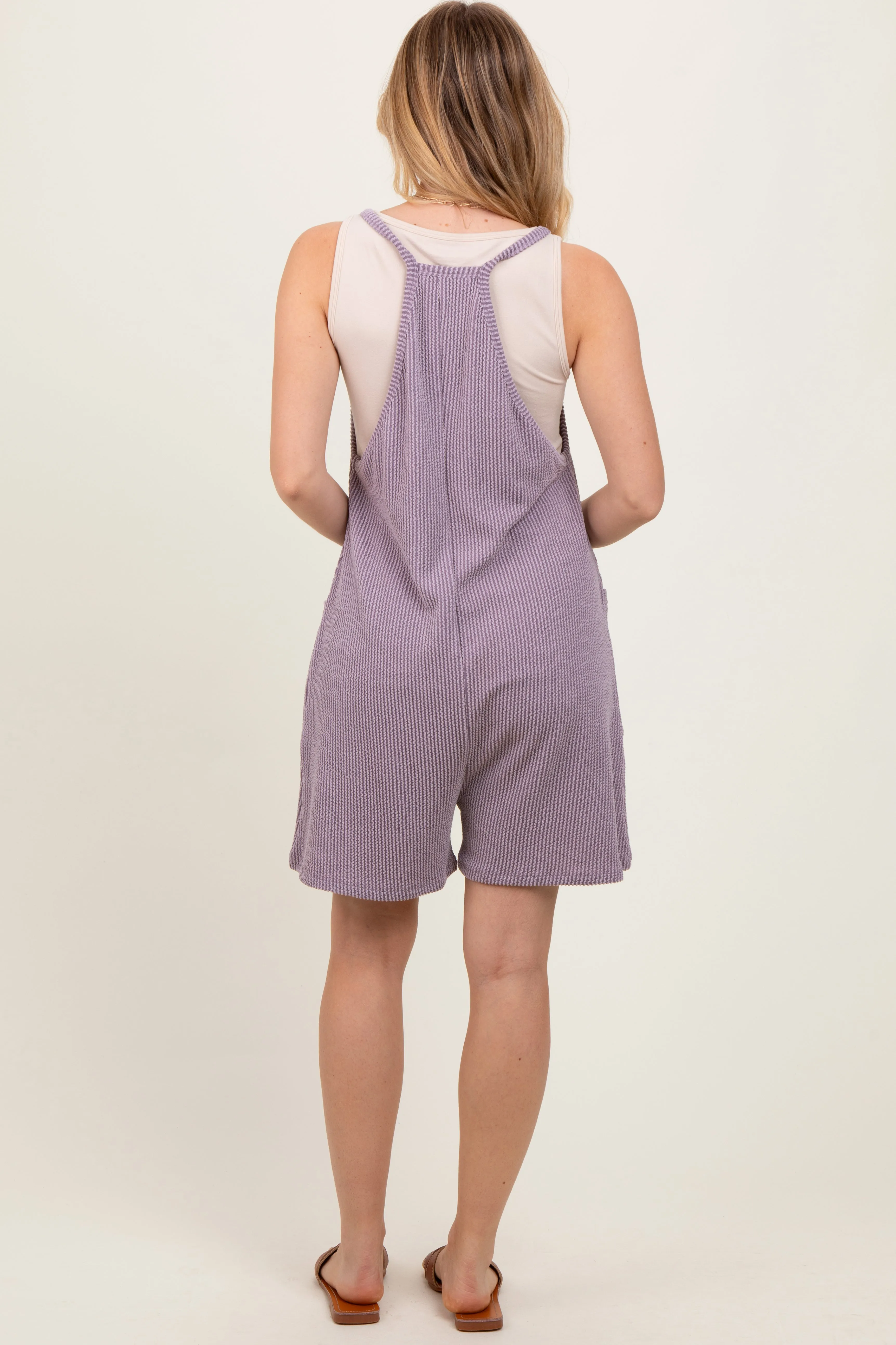 Purple Solid Ribbed V-Neck Sleeveless Front Pocket Romper sold by Pinkblush product image thumbnail 4