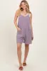 Purple Solid Ribbed V-Neck Sleeveless Front Pocket Romper sold by Pinkblush