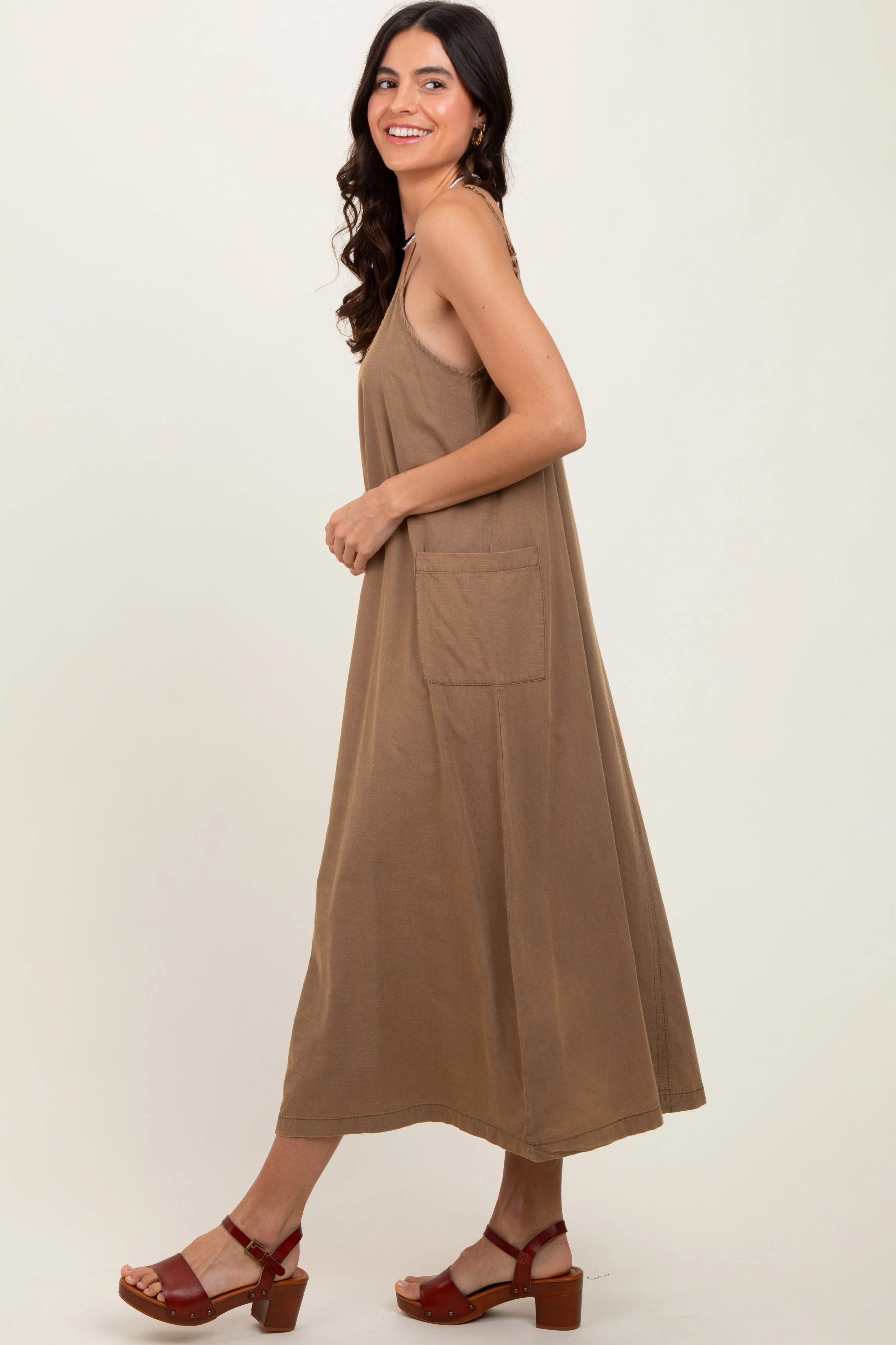Olive V-Neck Overall Midi Dress sold by Pinkblush product image thumbnail 3