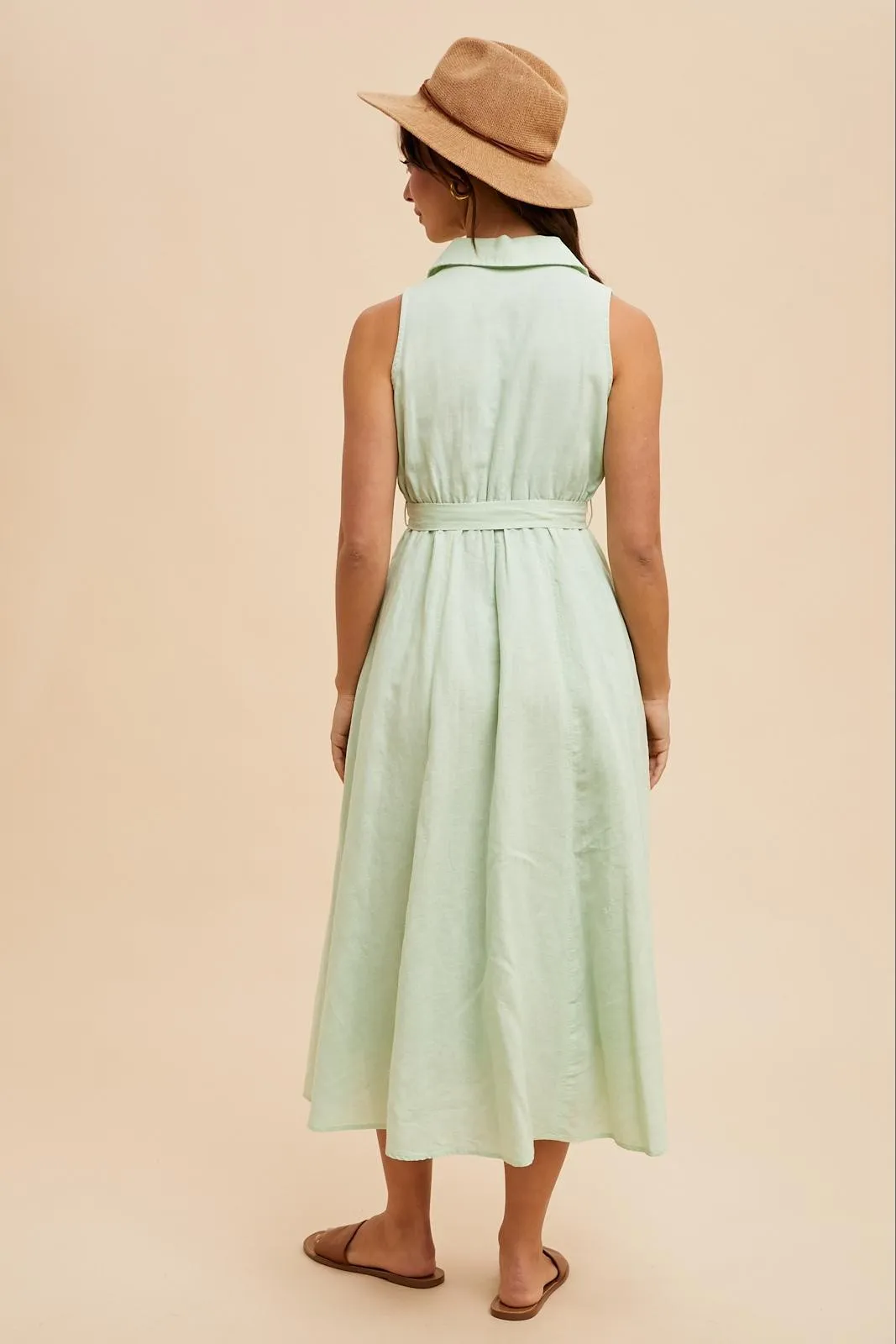 Mint Green Sleeveless Linen Blend Midi Shirt Dress sold by Pinkblush product image thumbnail 5