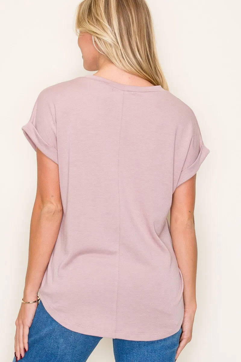 Light Mauve Rolled Cuff Short Sleeve Top sold by Pinkblush product image thumbnail 4