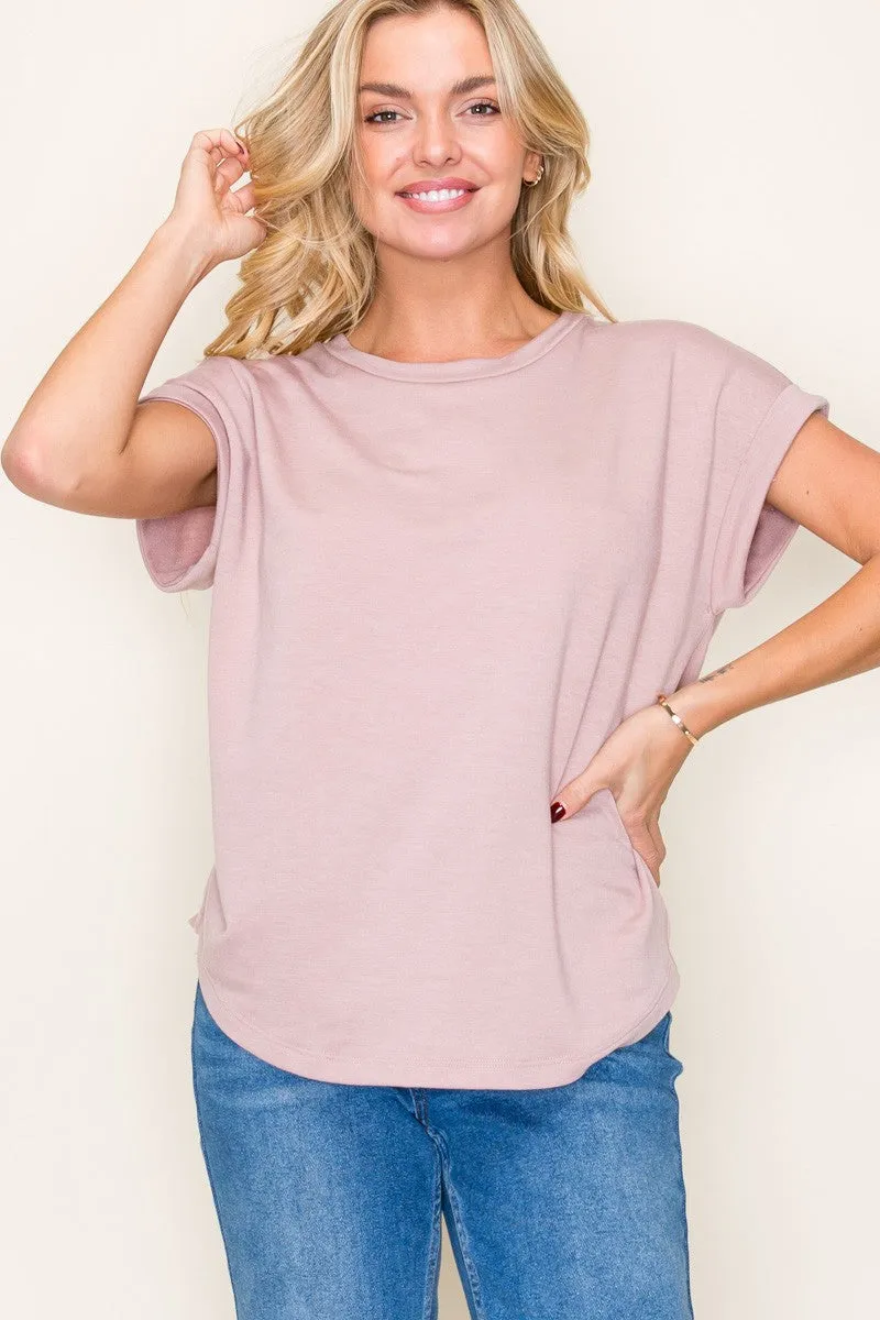 Light Mauve Rolled Cuff Short Sleeve Top sold by Pinkblush product image thumbnail 2