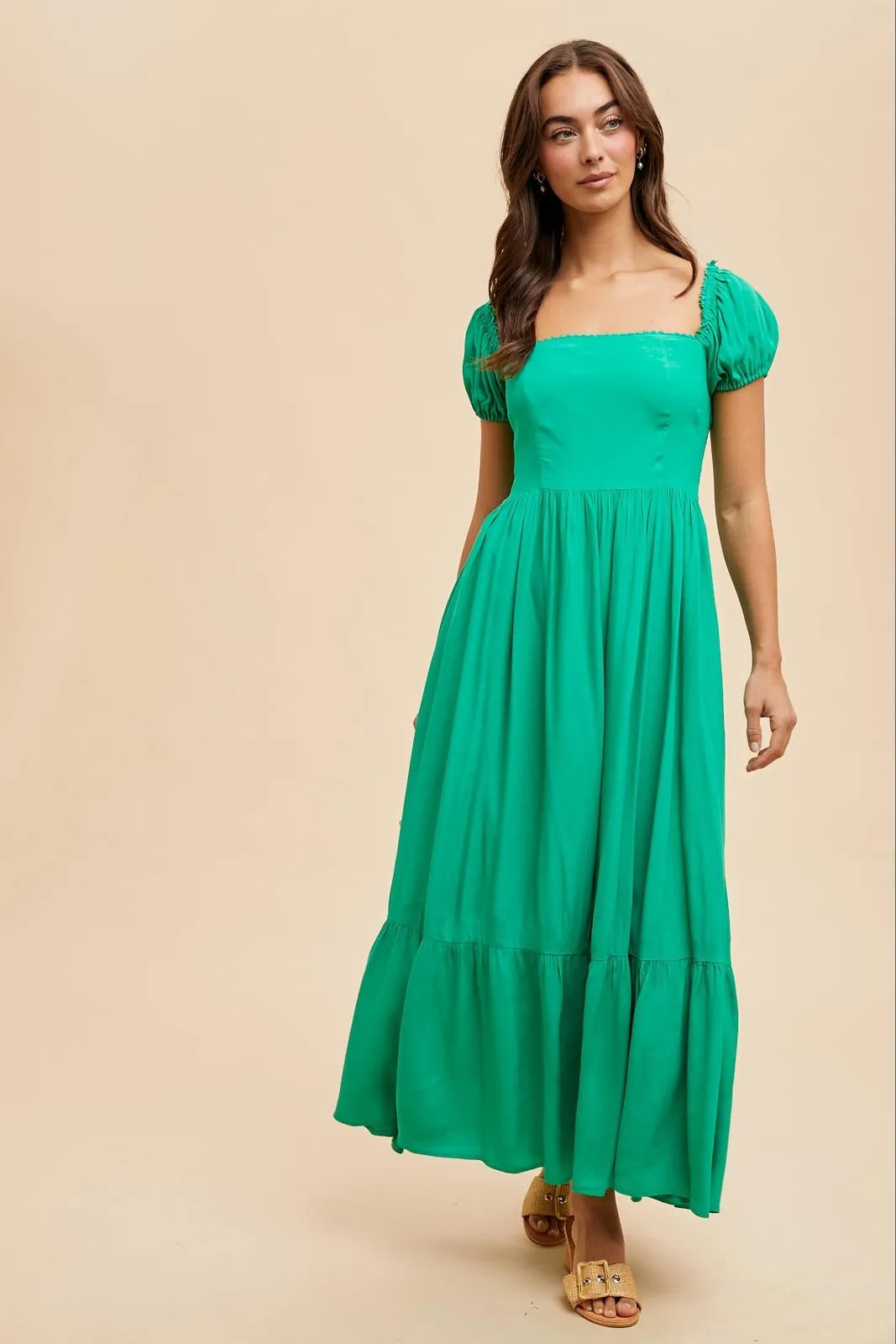 Green Ruffle Detail Square Neck Maxi Dress sold by Pinkblush product image thumbnail 2