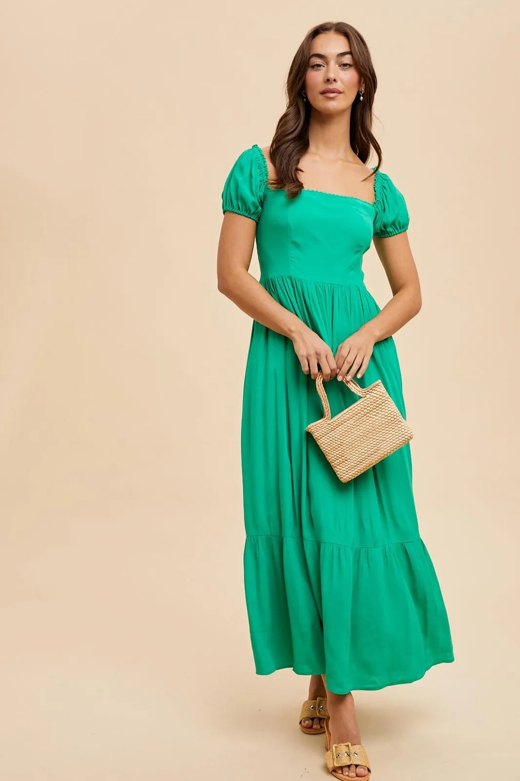 Green Ruffle Detail Square Neck Maxi Dress sold by Pinkblush product image thumbnail 3