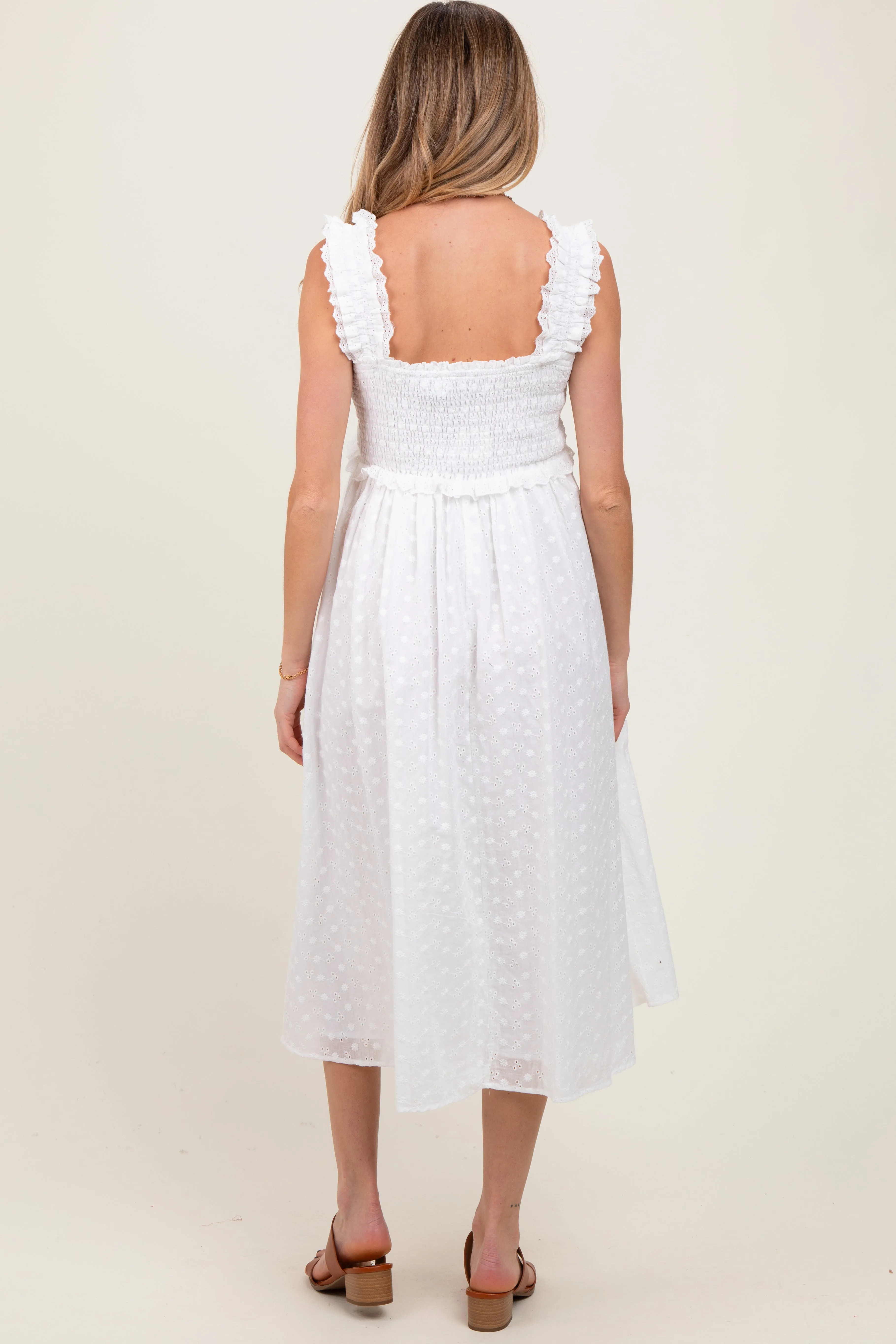 White Eyelet Sleeveless Maternity Midi Dress sold by Pinkblush product image thumbnail 4