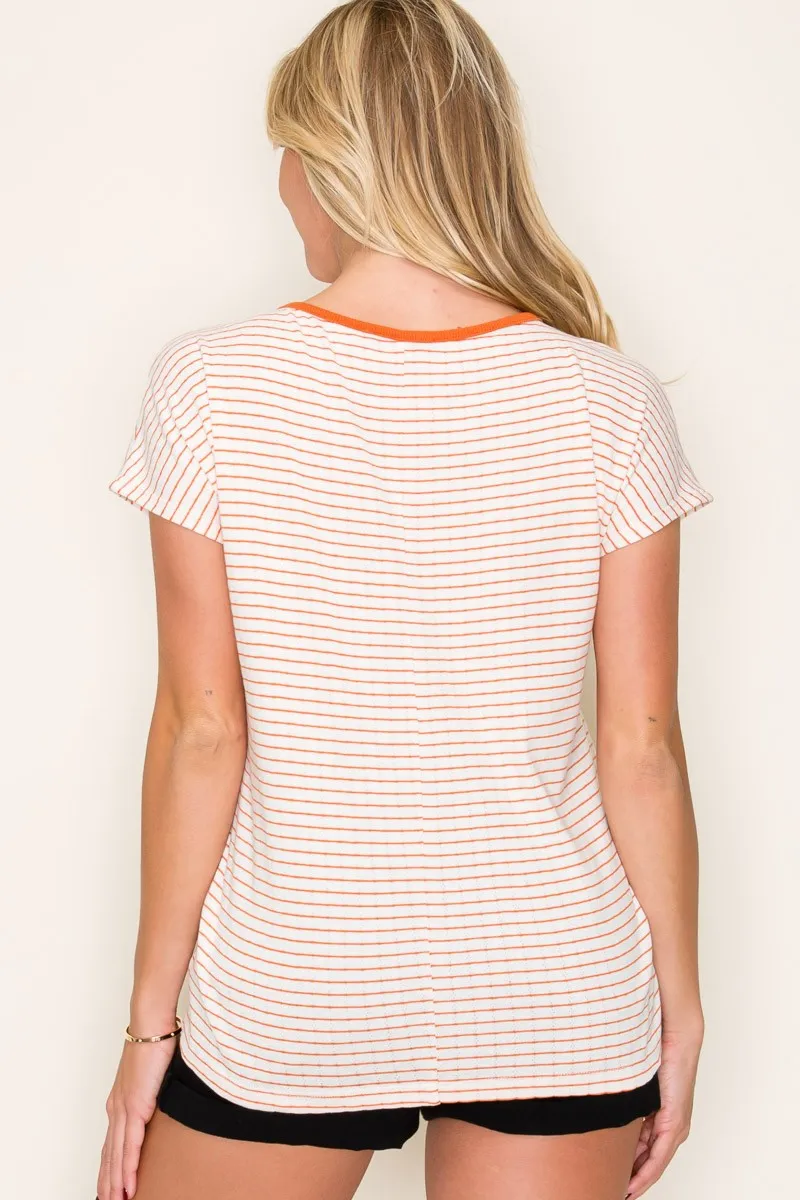 Orange Striped Knit Short Sleeve Top sold by Pinkblush product image thumbnail 3