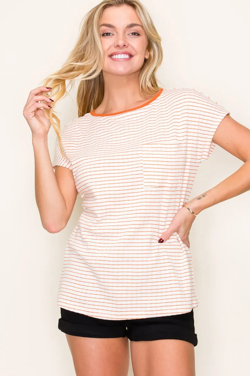 Orange Striped Knit Short Sleeve Top sold by Pinkblush