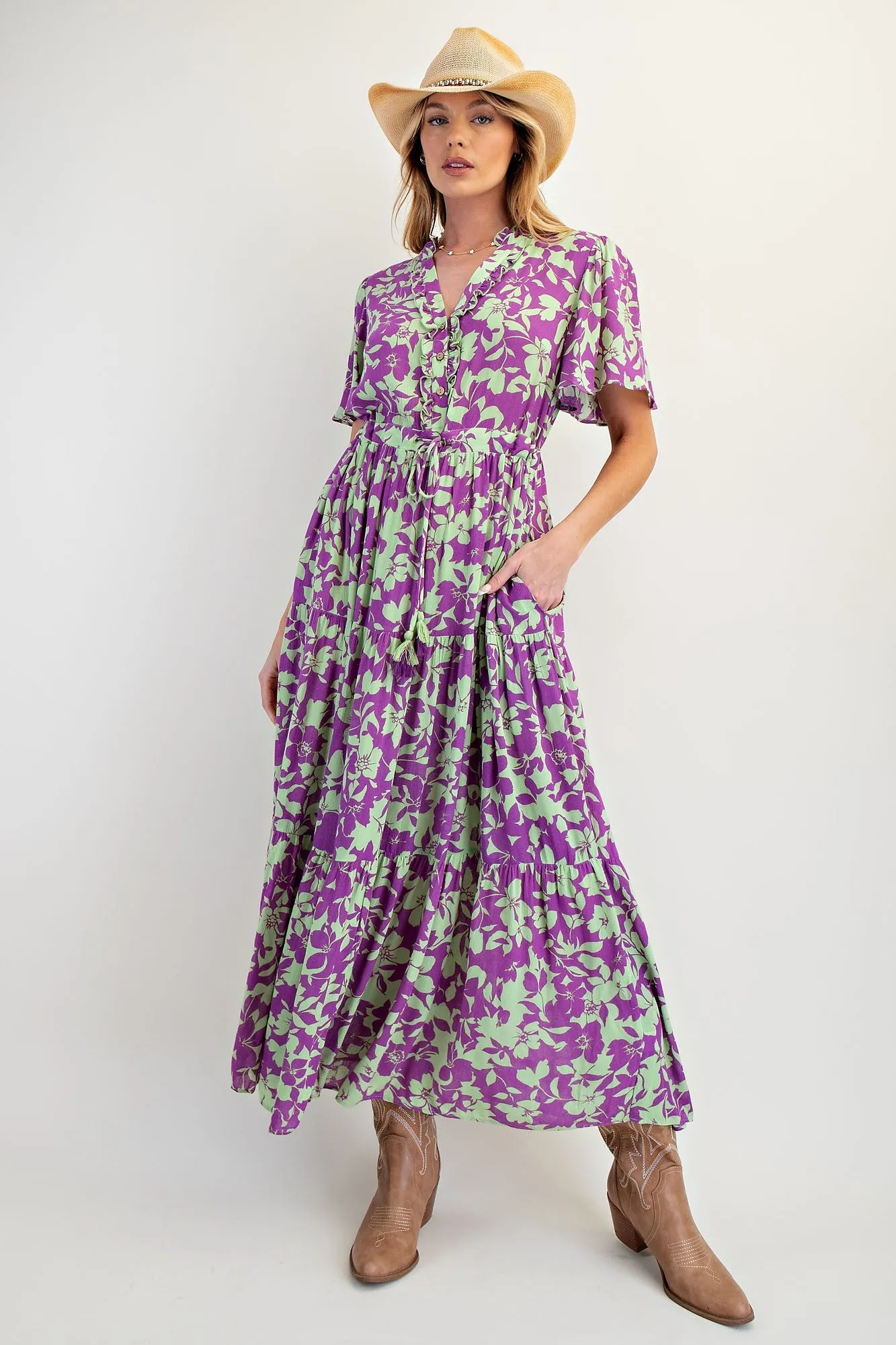 Mint Green Button Ruffle Detail Maxi Dress sold by Pinkblush