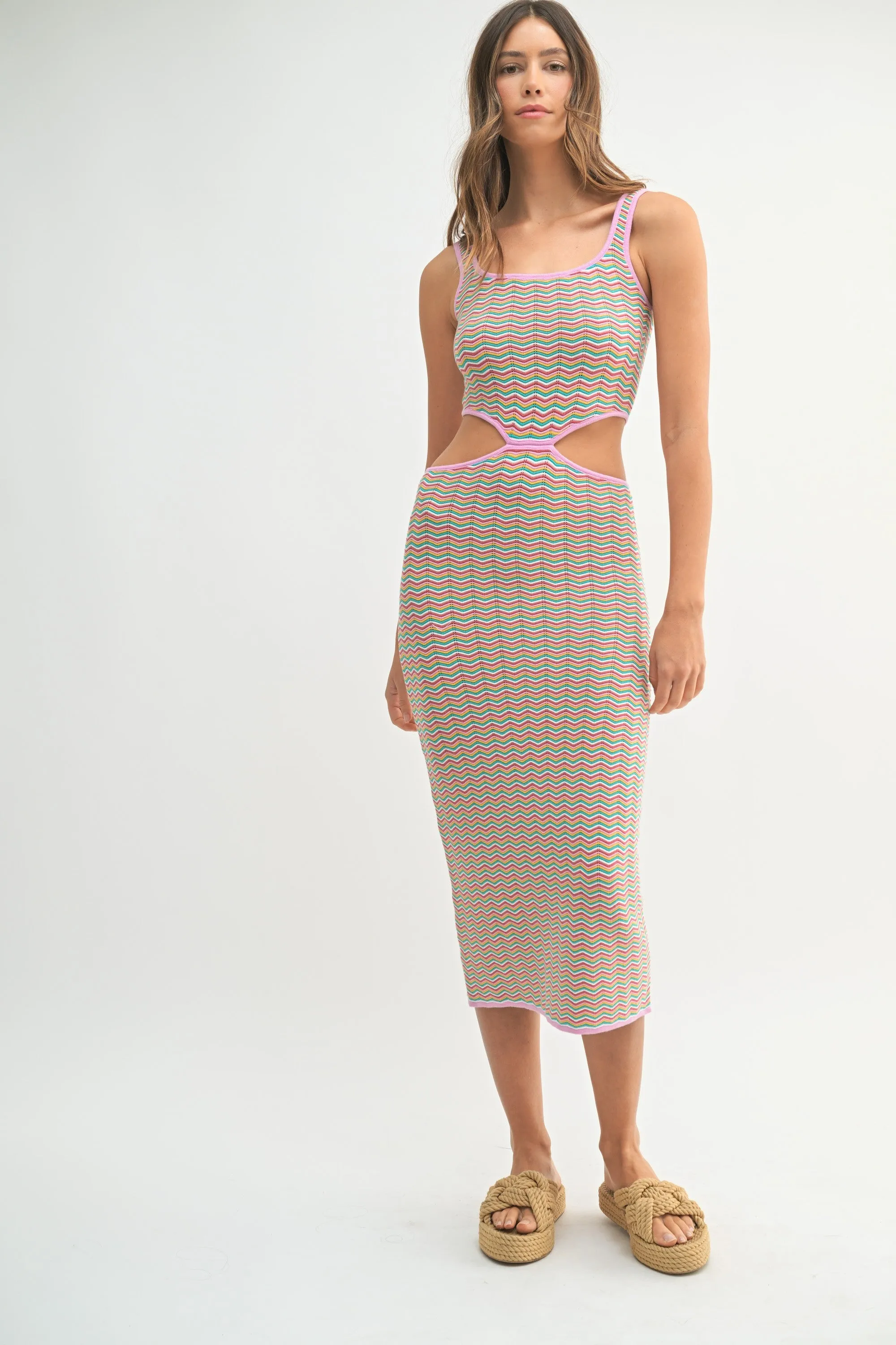 Pink Chevron Knit Cutout Midi Dress sold by Pinkblush