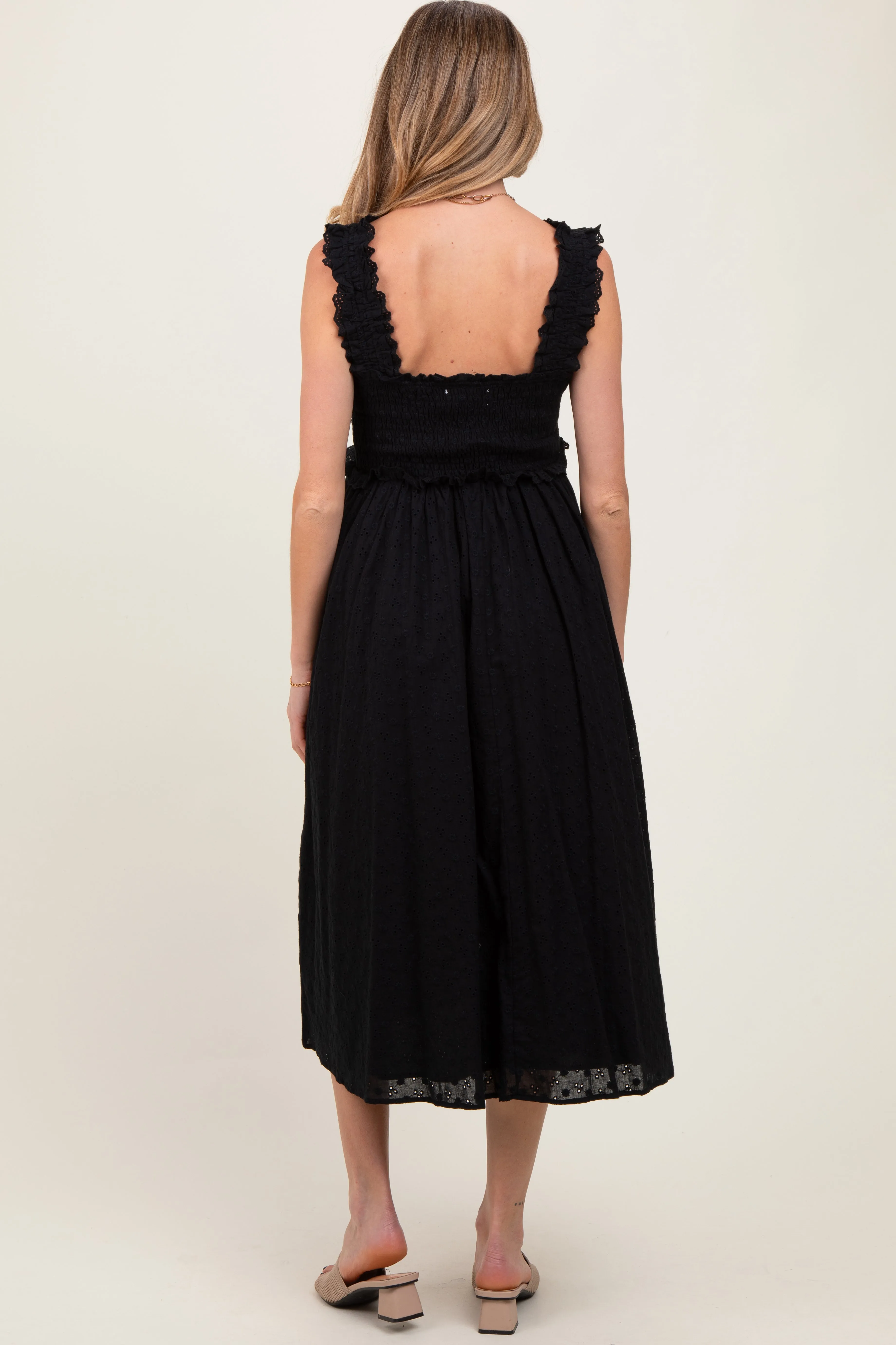 Black Eyelet Sleeveless Maternity Midi Dress sold by Pinkblush product image thumbnail 4