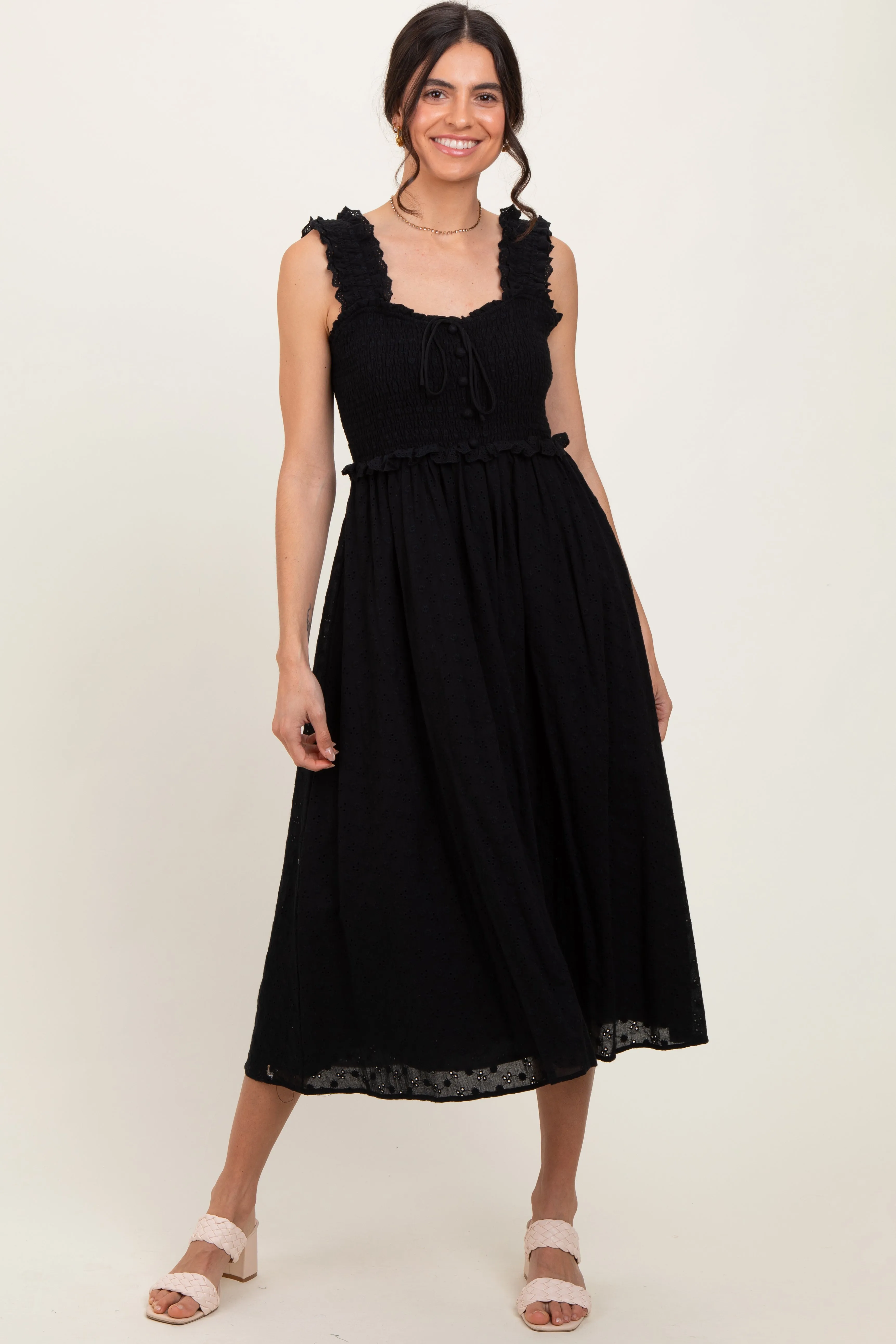 Black Eyelet Sleeveless Maternity Midi Dress sold by Pinkblush product image thumbnail 5